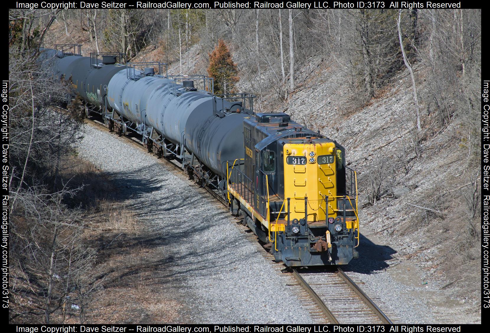 KLIX 317 is a class GP9 and  is pictured in Jamesville, New York, United States.  This was taken along the Northern on the NYS&W. Photo Copyright: Dave Seitzer uploaded to Railroad Gallery on 03/05/2024. This photograph of KLIX 317 was taken on Monday, March 04, 2024. All Rights Reserved. 