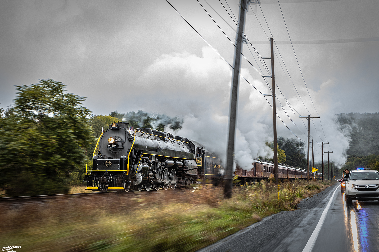 RDG 2102 is a class T-1 and  is pictured in South Tamaqua, Pennsylvania, USA.  This was taken along the Zehners on the Reading Company. Photo Copyright: Mark Turkovich uploaded to Railroad Gallery on 03/05/2024. This photograph of RDG 2102 was taken on Saturday, October 01, 2022. All Rights Reserved. 