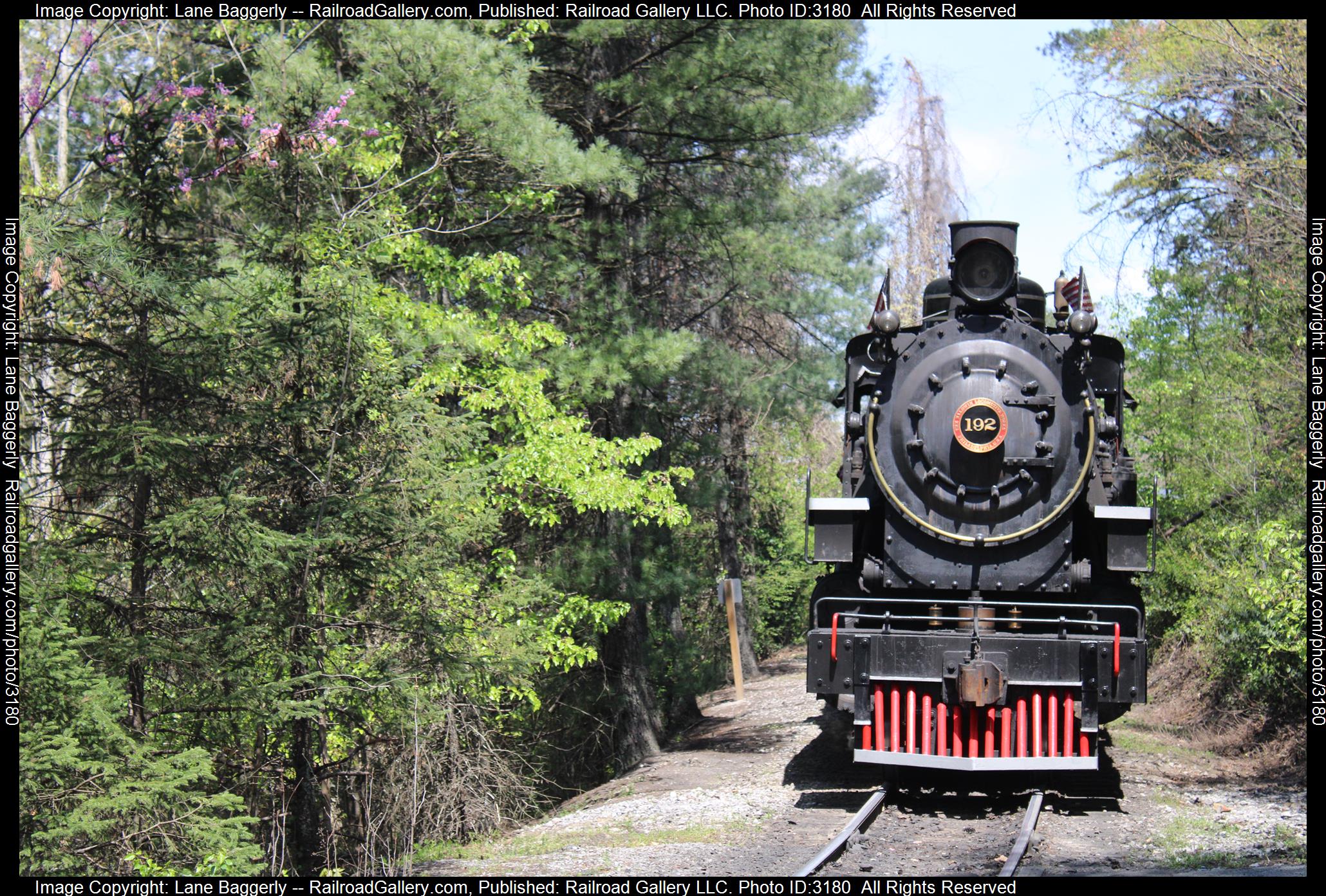 DWE 192 is a class 2-8-2 and  is pictured in Pigeon Forge , Tennessee, United States.  This was taken along the Dollywood on the Dollywood Express. Photo Copyright: Lane Baggerly uploaded to Railroad Gallery on 03/05/2024. This photograph of DWE 192 was taken on Tuesday, April 06, 2021. All Rights Reserved. 