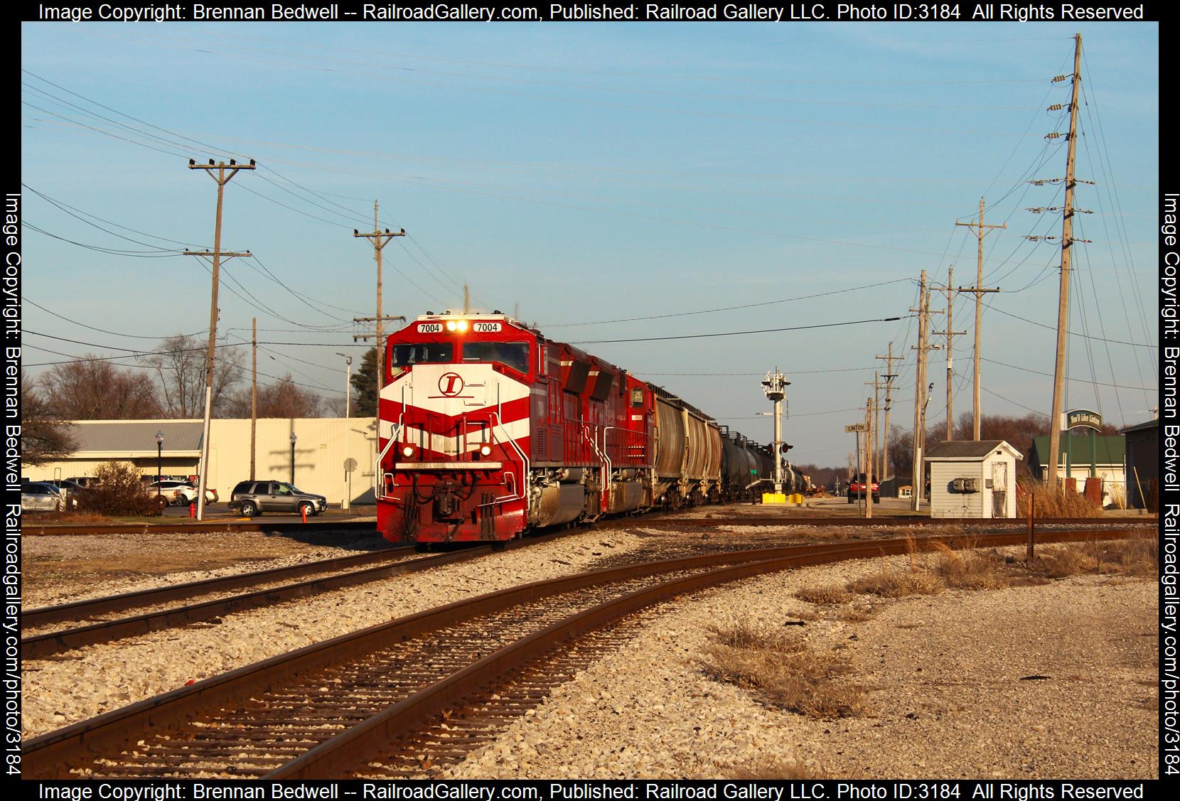 INRD 7004 is a class SD70M and  is pictured in Linton, Indiana, United States.  This was taken along the Indianapolis Subdivision on the Indiana Rail Road. Photo Copyright: Brennan Bedwell uploaded to Railroad Gallery on 03/06/2024. This photograph of INRD 7004 was taken on Sunday, March 03, 2024. All Rights Reserved. 