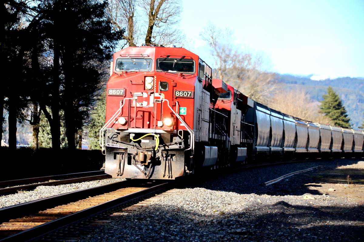 CP 8607 is a class GE AC4400CW and  is pictured in Cascade Locks, Oregon, USA.  This was taken along the Portland/UP on the Canadian Pacific Railway. Photo Copyright: Rick Doughty uploaded to Railroad Gallery on 03/16/2024. This photograph of CP 8607 was taken on Thursday, March 14, 2024. All Rights Reserved. 