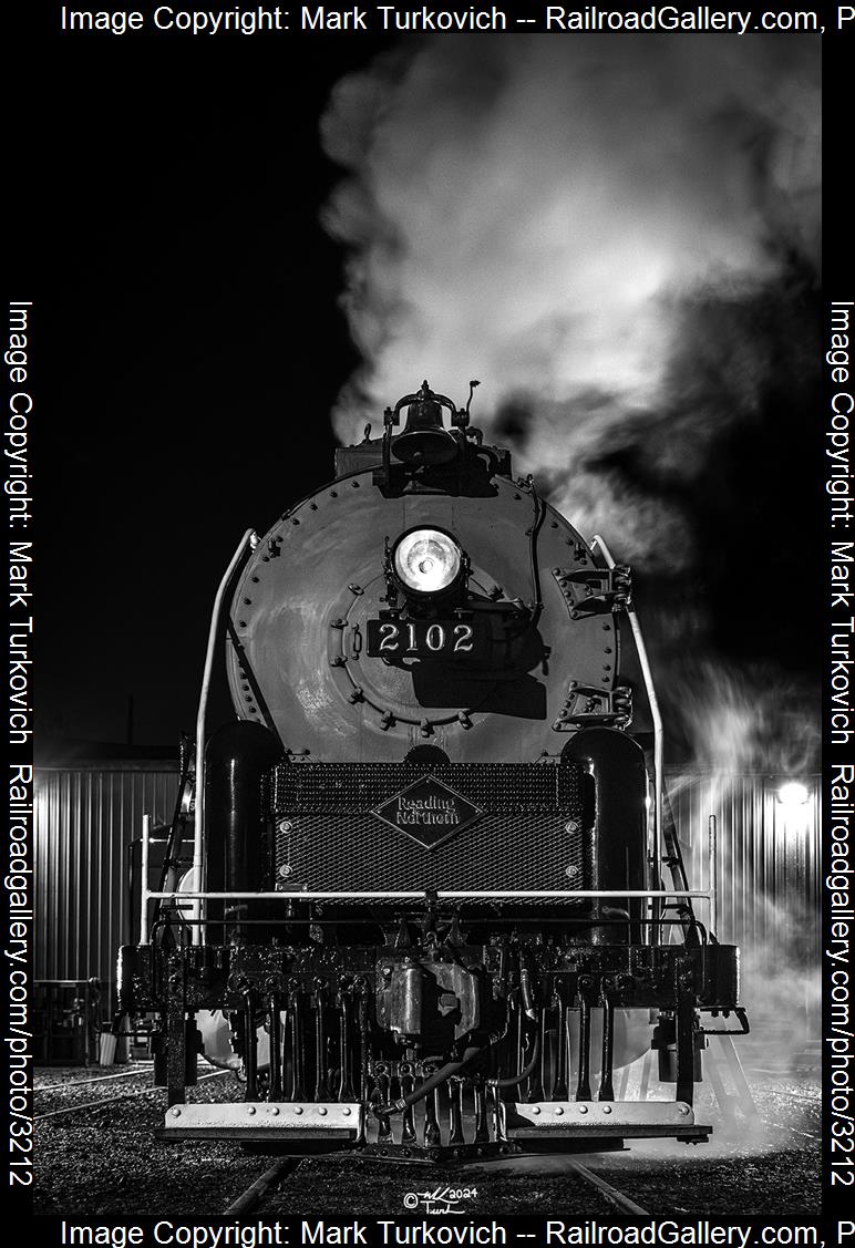 RDG 2102 is a class T-1 and  is pictured in Port Clinton, Pennsylvania, USA.  This was taken along the Reading & Northern Steam Shop on the Reading Company. Photo Copyright: Mark Turkovich uploaded to Railroad Gallery on 03/17/2024. This photograph of RDG 2102 was taken on Sunday, October 01, 2023. All Rights Reserved. 