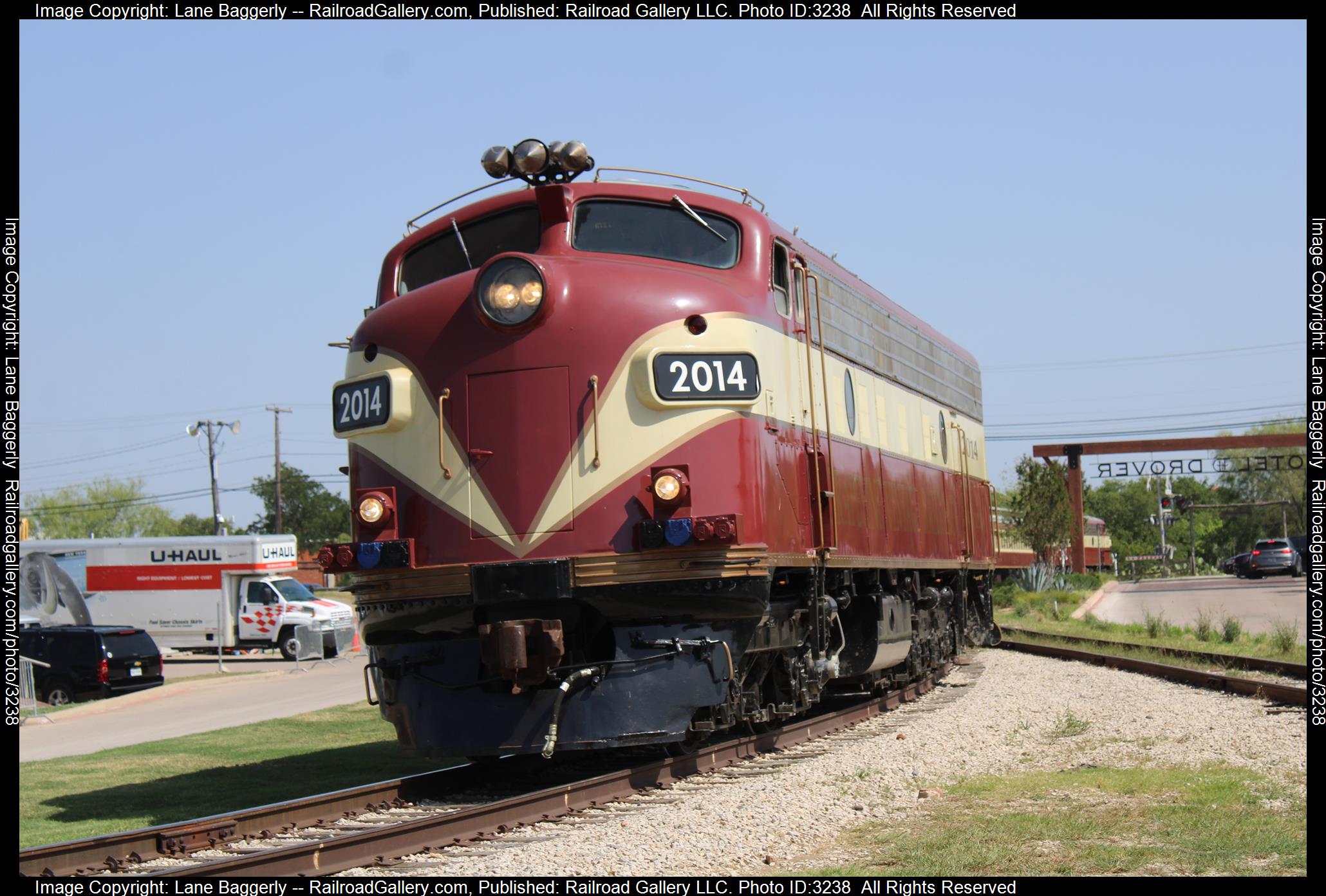 GVRR 2014 is a class EMD FL9 and  is pictured in Fort Worth, Texas, United States.  This was taken along the GVRR on the Grapevine Vintage Railroad. Photo Copyright: Lane Baggerly uploaded to Railroad Gallery on 03/29/2024. This photograph of GVRR 2014 was taken on Saturday, July 24, 2021. All Rights Reserved. 