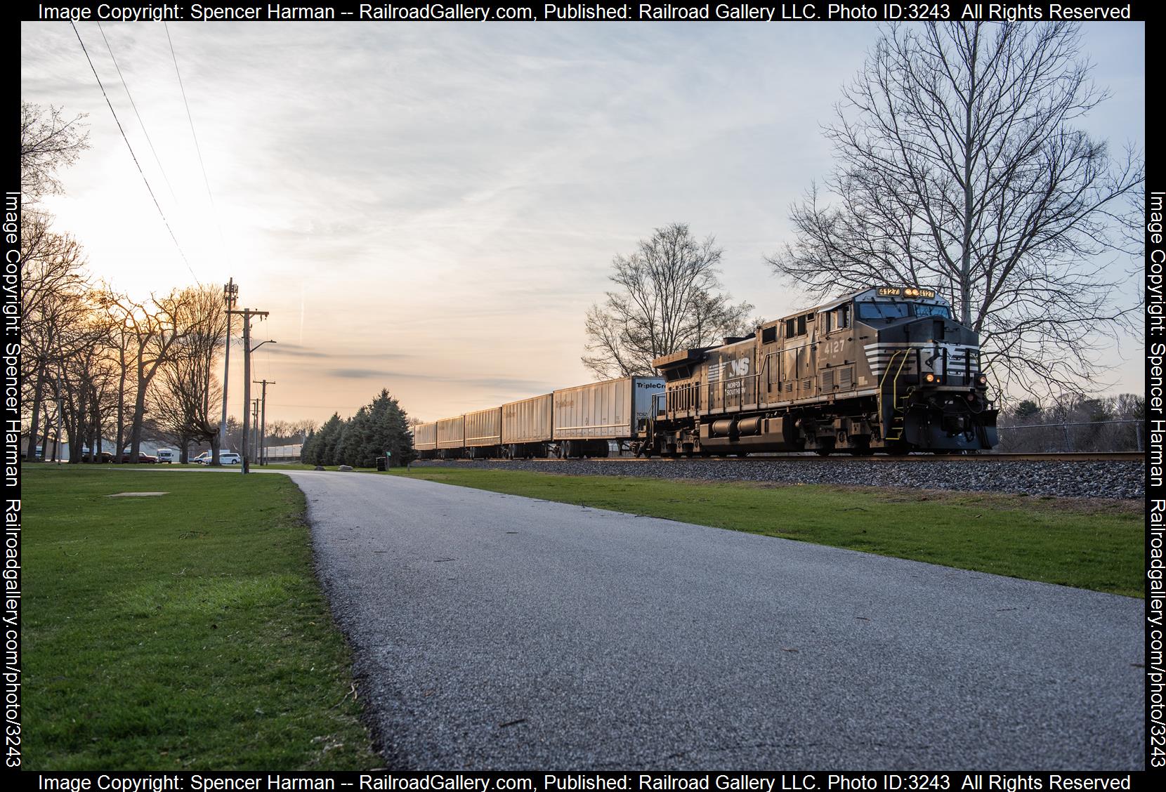 NS 4127 is a class GE AC44C6M and  is pictured in Wabash, Indiana, USA.  This was taken along the Huntington District on the Norfolk Southern. Photo Copyright: Spencer Harman uploaded to Railroad Gallery on 04/01/2024. This photograph of NS 4127 was taken on Saturday, March 30, 2024. All Rights Reserved. 