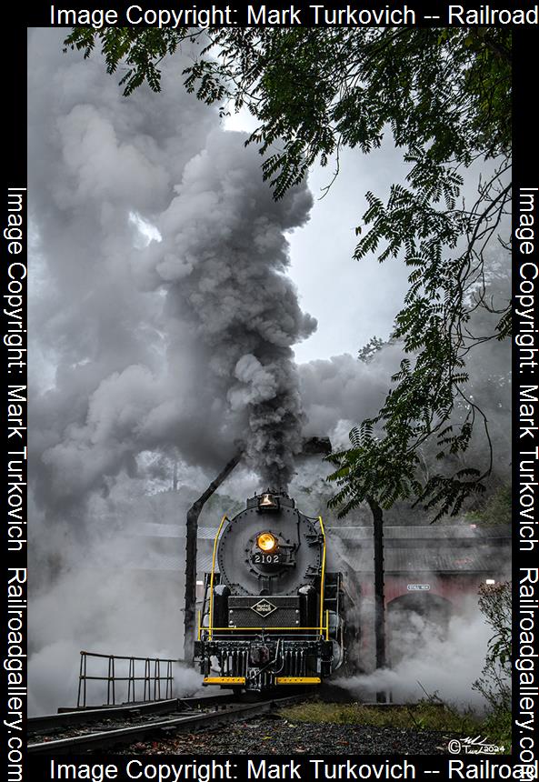 RDG 2102 is a class T-1 and  is pictured in Port Clinton, Pennsylvania, USA.  This was taken along the Reading & Northern Steam Shop on the Reading Company. Photo Copyright: Mark Turkovich uploaded to Railroad Gallery on 04/02/2024. This photograph of RDG 2102 was taken on Saturday, October 01, 2022. All Rights Reserved. 