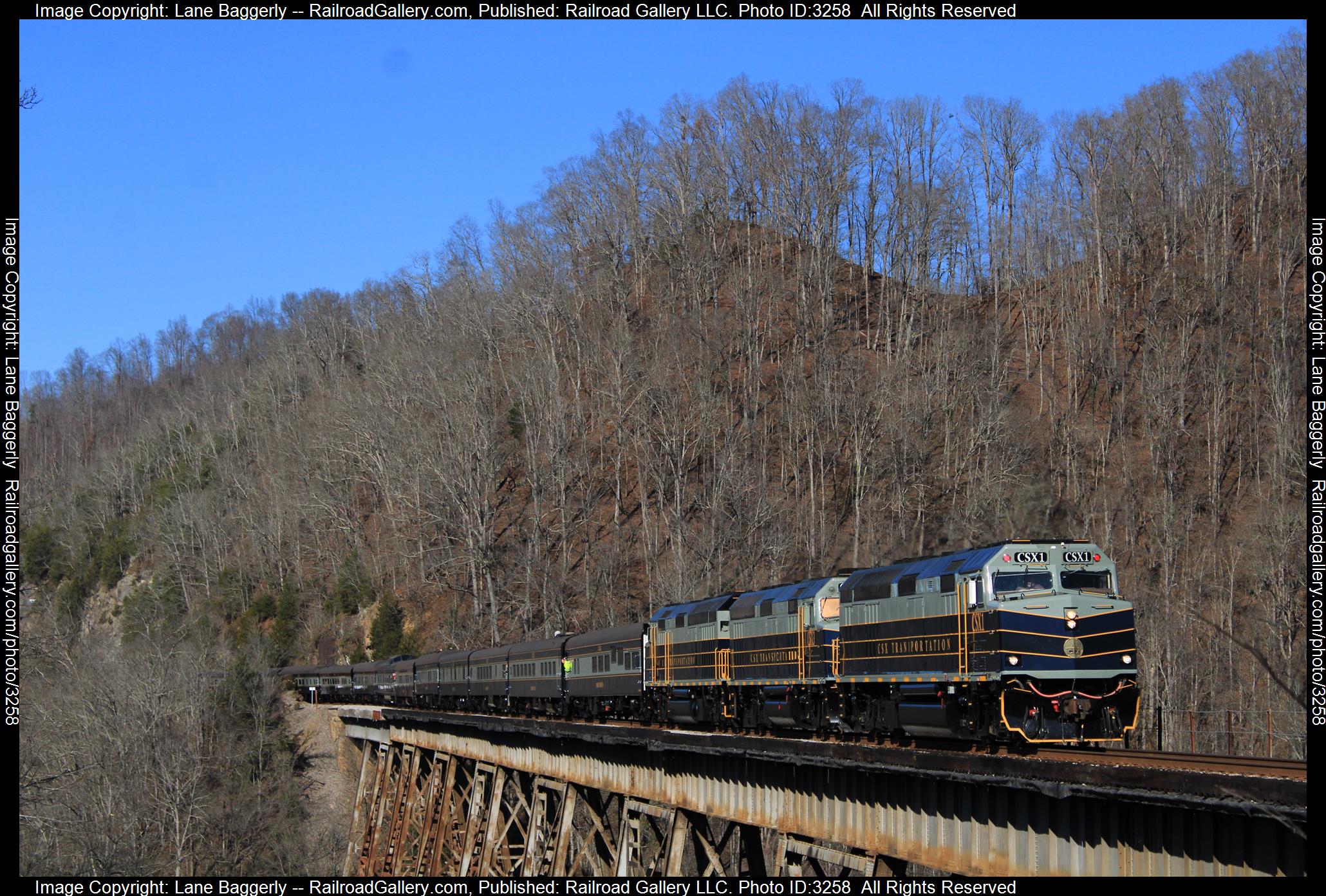 CSXT 1 is a class EMD F40PH and  is pictured in Copper Creek, Virginia, United States.  This was taken along the Clinchfield  on the CSX Transportation. Photo Copyright: Lane Baggerly uploaded to Railroad Gallery on 04/05/2024. This photograph of CSXT 1 was taken on Saturday, November 19, 2022. All Rights Reserved. 