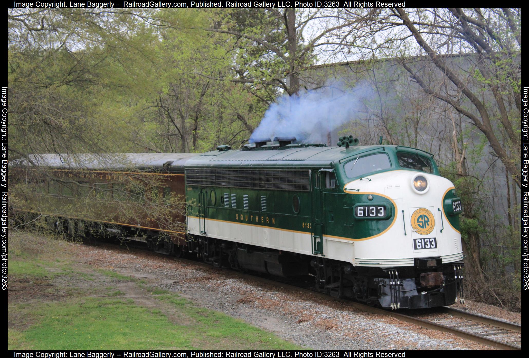 NCMX 6133 is a class EMD FP7 and  is pictured in Spencer, North Carolina, United States.  This was taken along the NCTM on the North Carolina Transportation Museum. Photo Copyright: Lane Baggerly uploaded to Railroad Gallery on 04/06/2024. This photograph of NCMX 6133 was taken on Saturday, April 10, 2021. All Rights Reserved. 