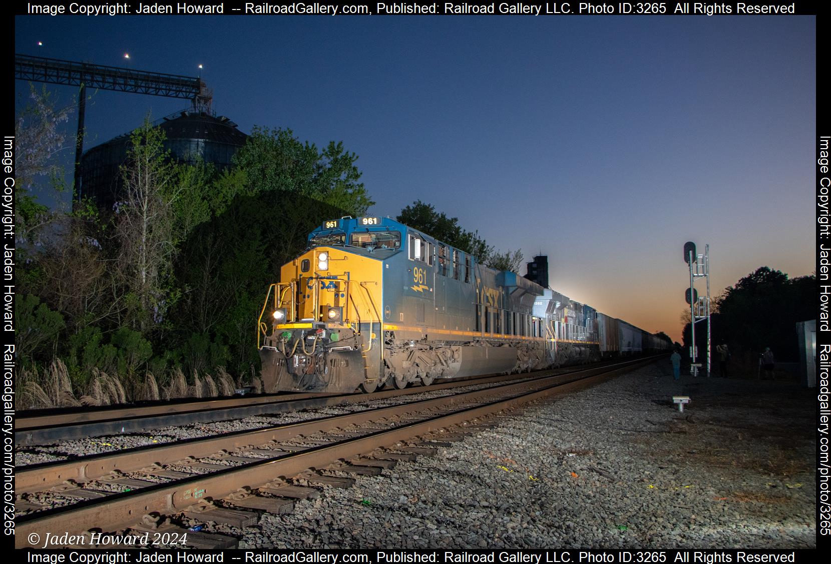 CSX 961 is a class GE ES44AC and  is pictured in Selma, NC, USA.  This was taken along the South End Sub on the CSX Transportation. Photo Copyright: Jaden Howard  uploaded to Railroad Gallery on 04/07/2024. This photograph of CSX 961 was taken on Saturday, April 06, 2024. All Rights Reserved. 