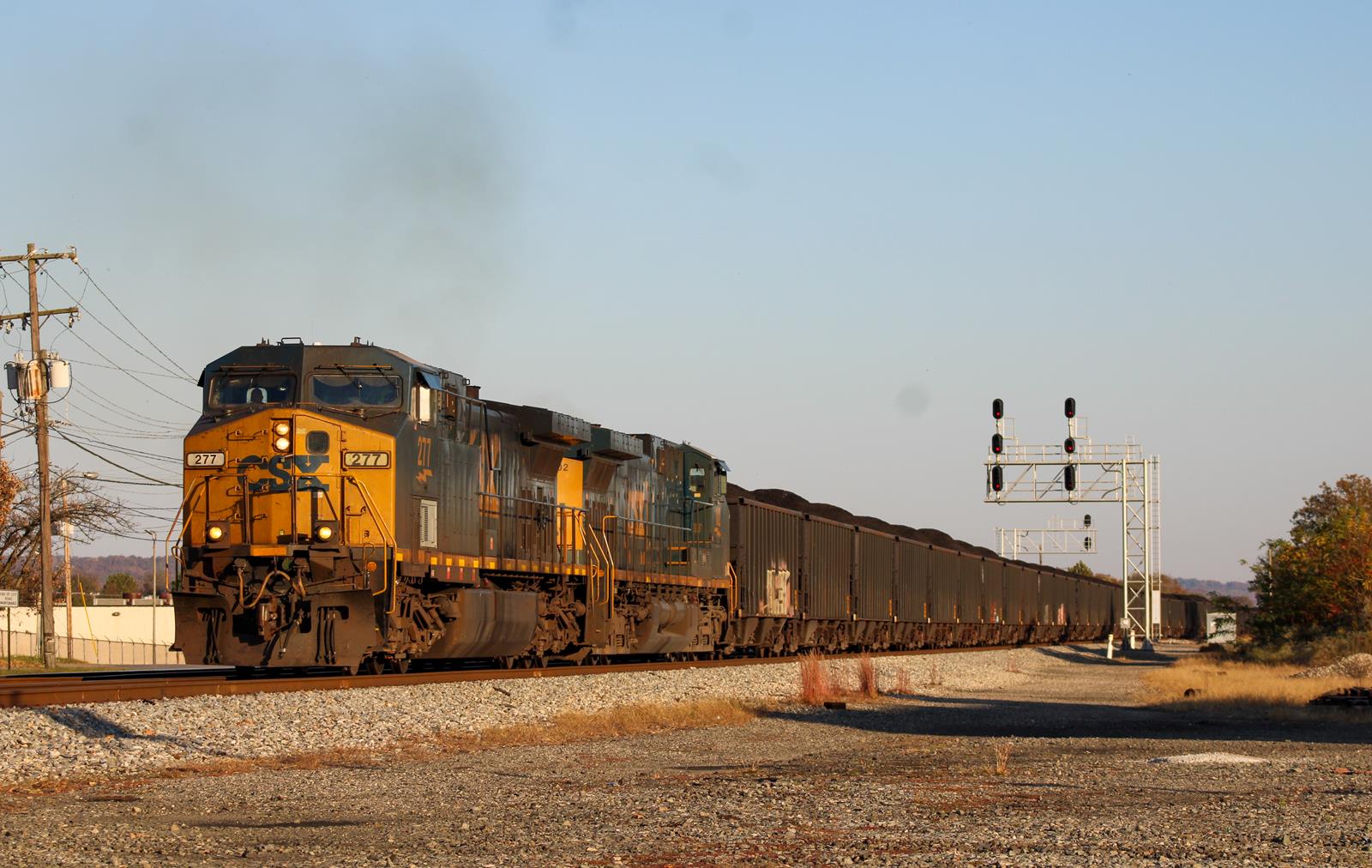 CSX 277 is a class GE AC4400CW and  is pictured in St Albans, West Virginia, United States.  This was taken along the Kanawah Subdivision on the CSX Transportation. Photo Copyright: Chris Hall uploaded to Railroad Gallery on 12/05/2022. This photograph of CSX 277 was taken on Saturday, October 22, 2022. All Rights Reserved. 