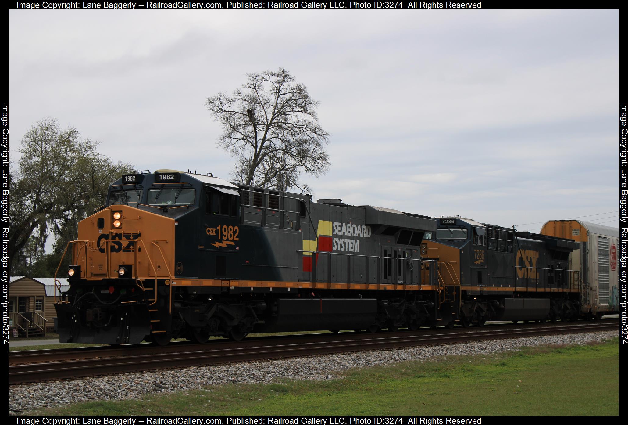 CSXT 1982 is a class GE ES44AH and  is pictured in Folkston, Georgia, United States.  This was taken along the Nahunta Sub on the CSX Transportation. Photo Copyright: Lane Baggerly uploaded to Railroad Gallery on 04/09/2024. This photograph of CSXT 1982 was taken on Wednesday, March 06, 2024. All Rights Reserved. 