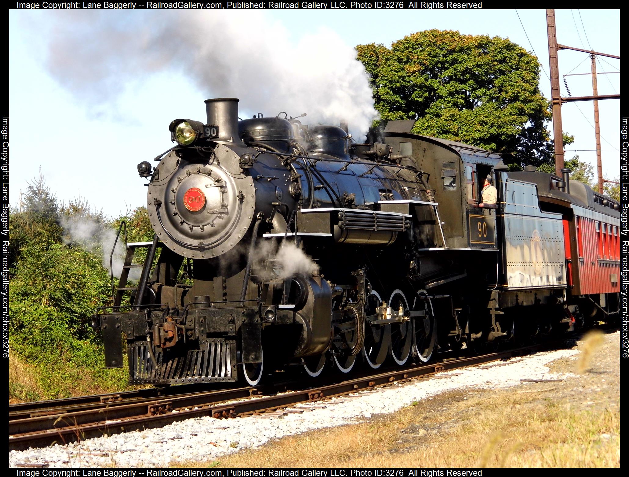 SRC 90 is a class 2-10-0 and  is pictured in Paradise, Pennsylvania, United States.  This was taken along the SRC on the Strasburg Rail Road. Photo Copyright: Lane Baggerly uploaded to Railroad Gallery on 04/09/2024. This photograph of SRC 90 was taken on Saturday, October 17, 2020. All Rights Reserved. 