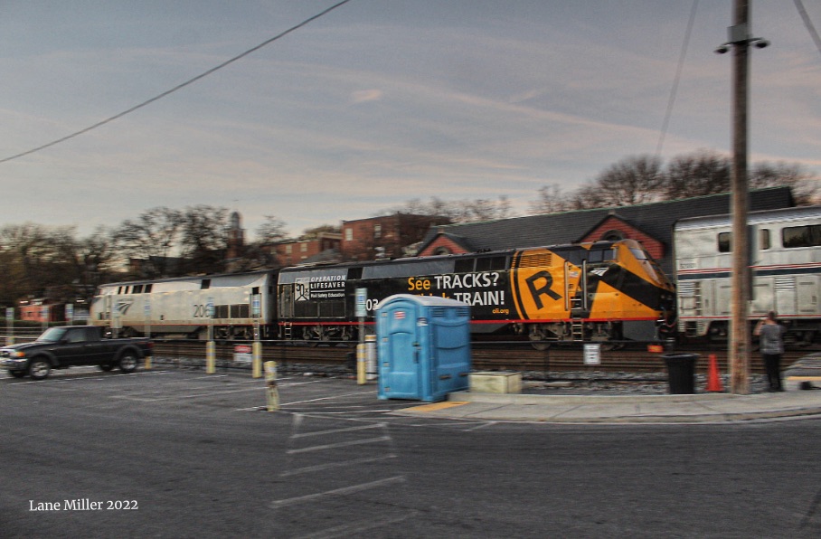 203 is a class P42 and  is pictured in Brunswick, Maryland, USA.  This was taken along the Metropolitan Subdivision  on the Amtrak. Photo Copyright: Lane Miller uploaded to Railroad Gallery on 12/05/2022. This photograph of 203 was taken on Tuesday, November 08, 2022. All Rights Reserved. 