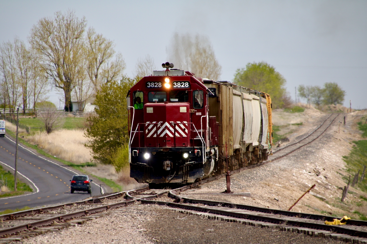 HLCX 3828  is a class EMD GP38-2 and  is pictured in Buhl, Idaho, USA.  This was taken along the Twins Falls/EIRR on the Eastern Idaho Railroad. Photo Copyright: Rick Doughty uploaded to Railroad Gallery on 04/23/2024. This photograph of HLCX 3828  was taken on Tuesday, April 23, 2024. All Rights Reserved. 