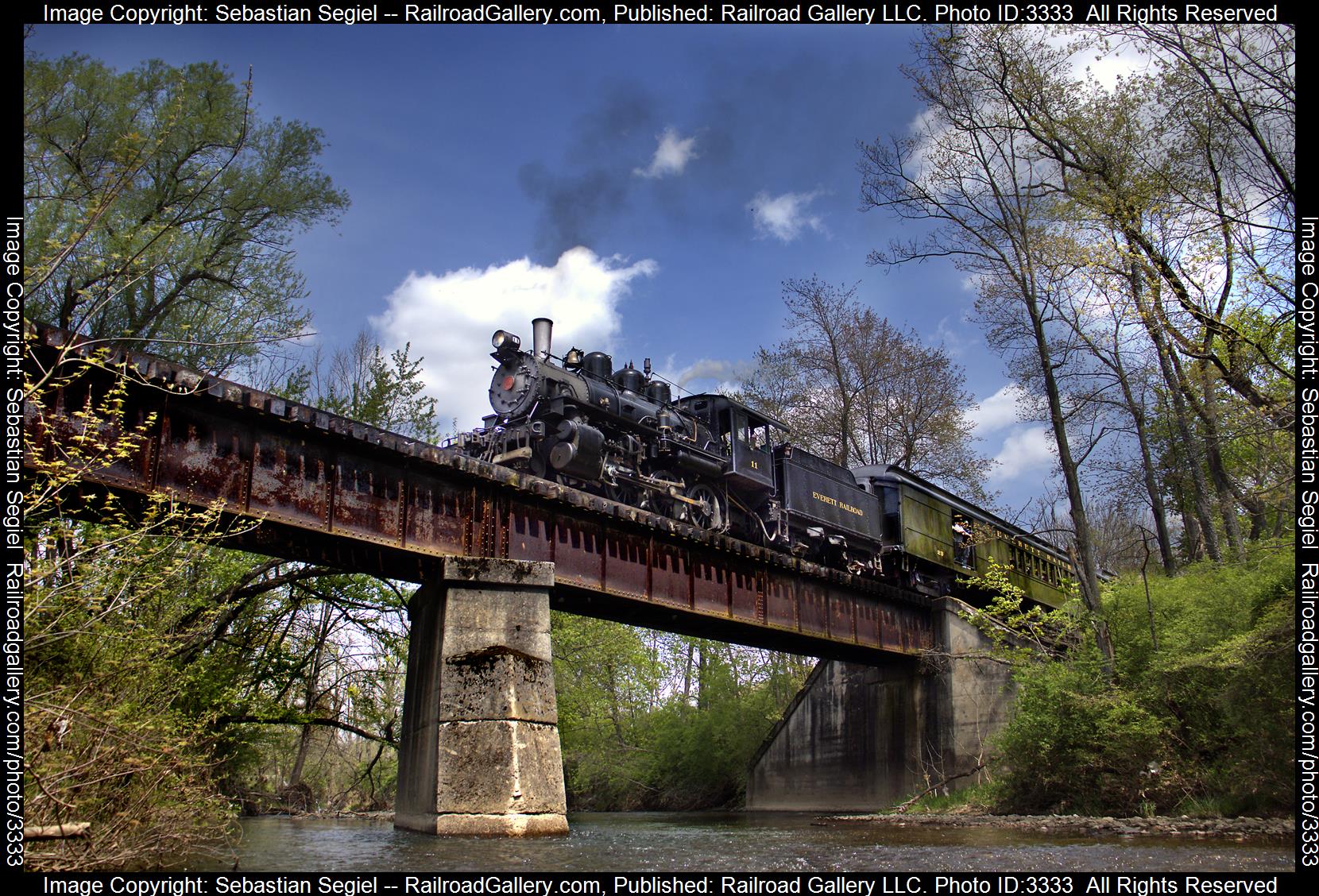 11 is a class 2-6-0 and  is pictured in Everett , Pennsylvania, United States.  This was taken along the Sproul Line on the Everett Railroad. Photo Copyright: Sebastian Segiel uploaded to Railroad Gallery on 04/29/2024. This photograph of 11 was taken on Sunday, April 28, 2024. All Rights Reserved. 