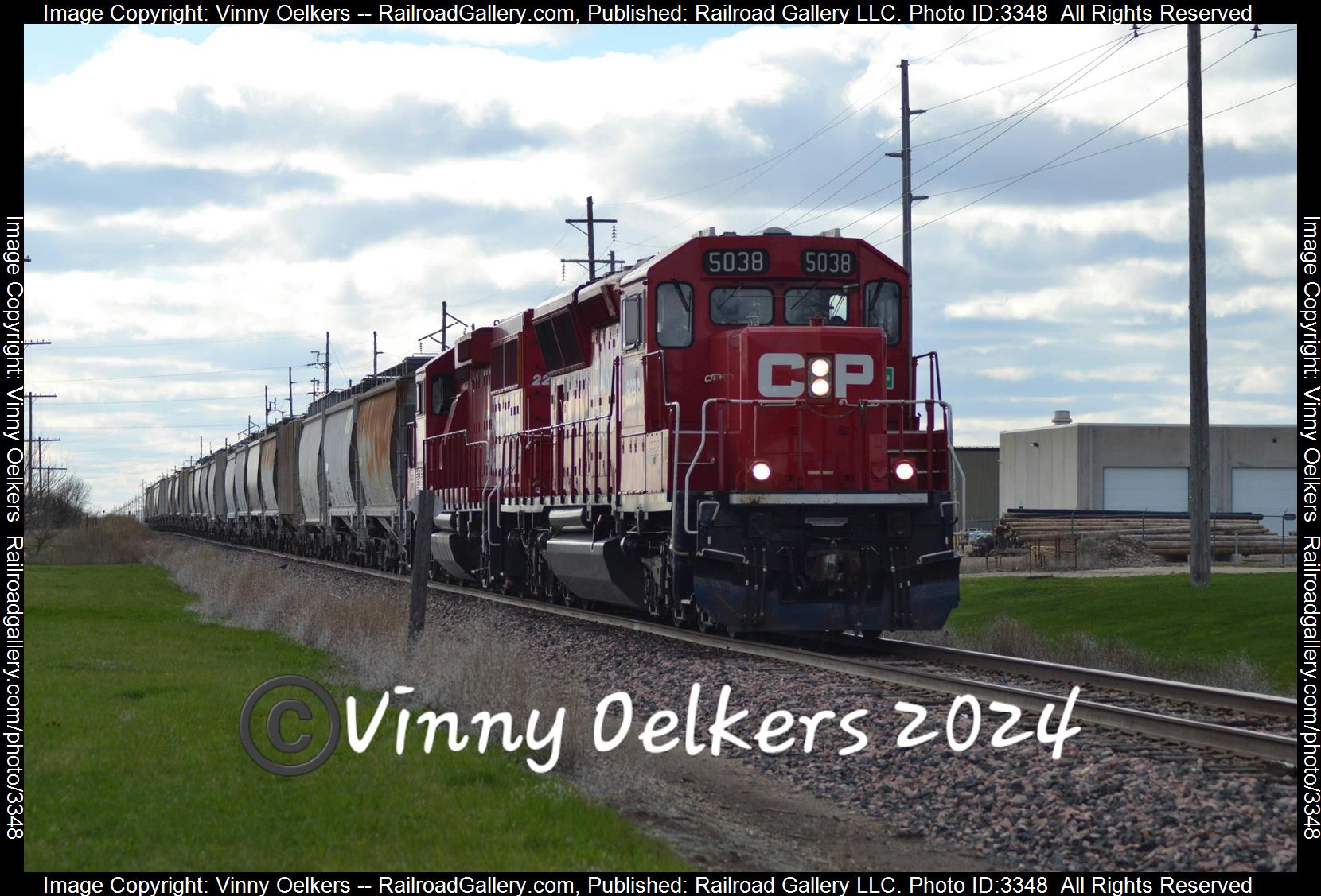 CP 5038 is a class SD30ECO  and  is pictured in Spencer, Iowa, United States.  This was taken along the Sheldon Subdivision  on the Canadian Pacific Railway. Photo Copyright: Vinny Oelkers uploaded to Railroad Gallery on 05/02/2024. This photograph of CP 5038 was taken on Friday, April 19, 2024. All Rights Reserved. 