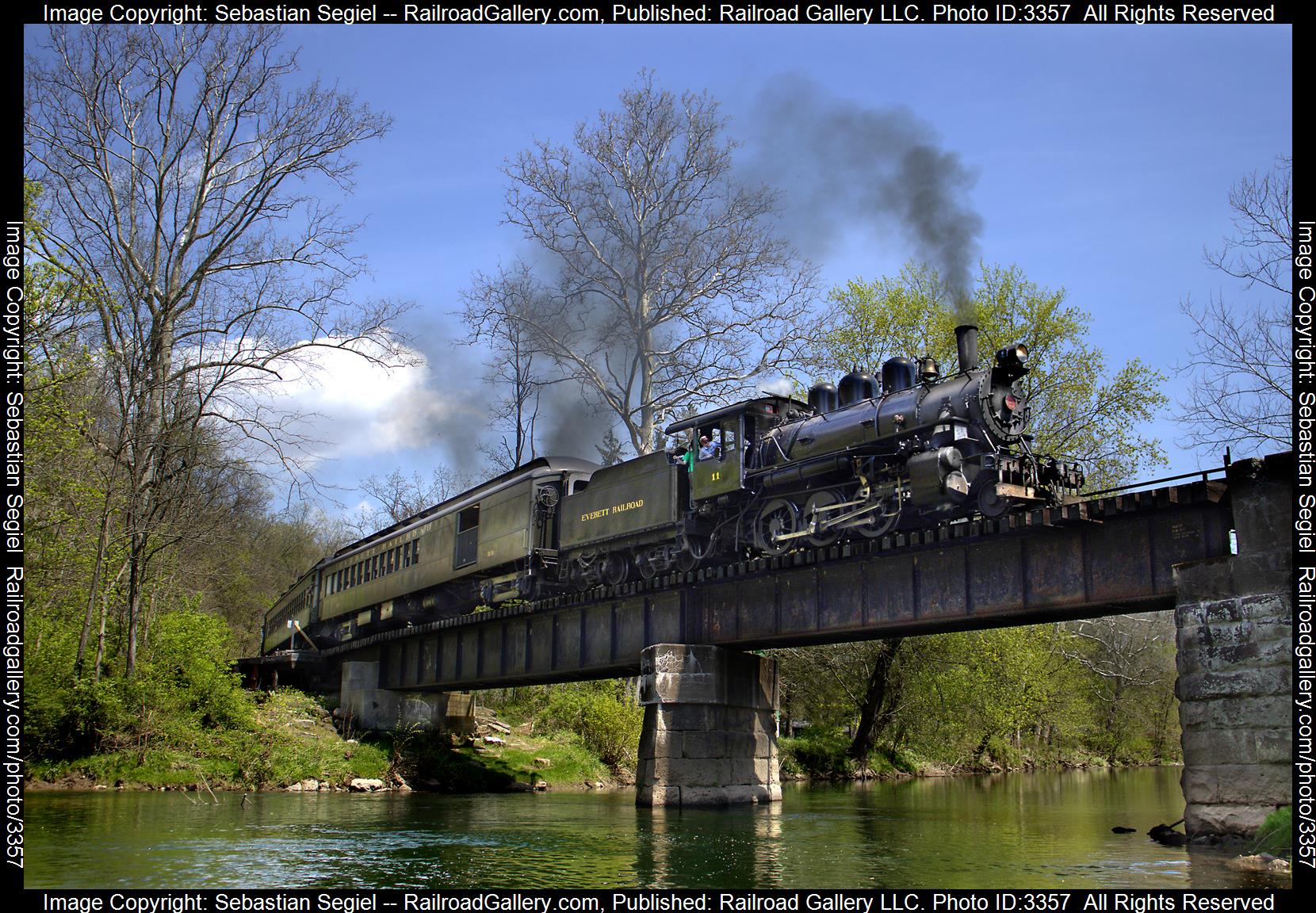 11 is a class 2-6-0 and  is pictured in Everett, PA, United States.  This was taken along the Frankstown Branch on the Everett Railroad. Photo Copyright: Sebastian Segiel uploaded to Railroad Gallery on 05/06/2024. This photograph of 11 was taken on Sunday, April 28, 2024. All Rights Reserved. 