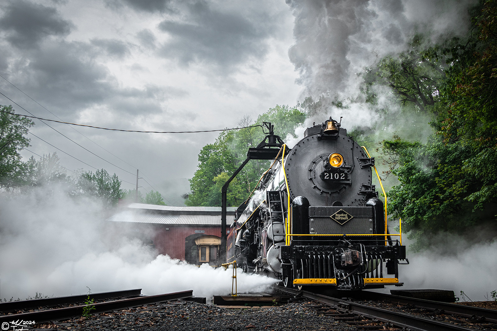 RDG 2102 is a class T-1 and  is pictured in Port Clinton, Pennsylvania, USA.  This was taken along the Reading & Northern Steam Shop on the Reading Company. Photo Copyright: Mark Turkovich uploaded to Railroad Gallery on 05/10/2024. This photograph of RDG 2102 was taken on Wednesday, May 08, 2024. All Rights Reserved. 