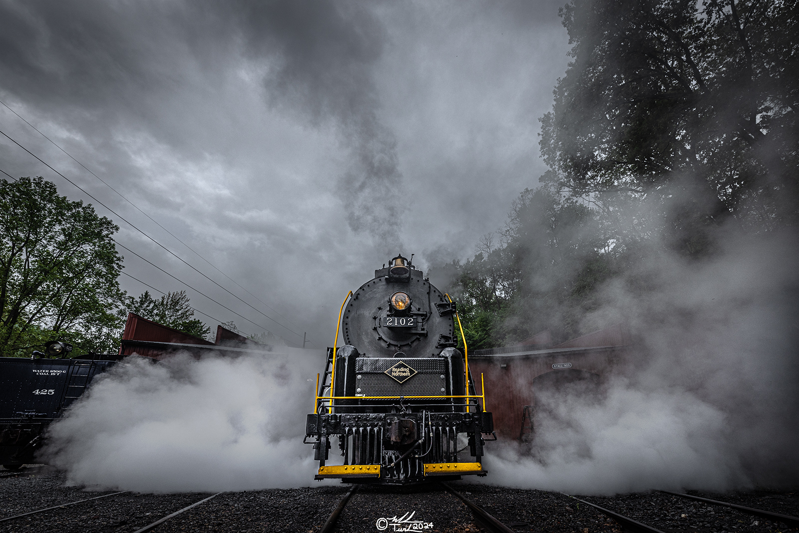 RDG 2102 is a class T-1 and  is pictured in Port Clinton, Pennsylvania, USA.  This was taken along the Reading & Northern Steam Shop on the Reading Company. Photo Copyright: Mark Turkovich uploaded to Railroad Gallery on 05/10/2024. This photograph of RDG 2102 was taken on Wednesday, May 08, 2024. All Rights Reserved. 