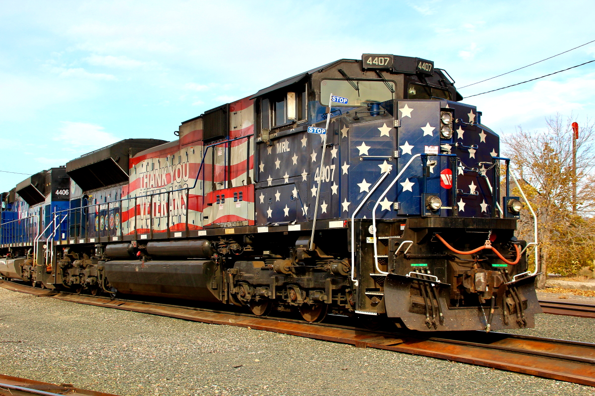 MRL 4407 is a class EMD SD70ACe and  is pictured in Missoula, Montana, USA.  This was taken along the 4th/MRL on the Montana Rail Link. Photo Copyright: Rick Doughty uploaded to Railroad Gallery on 05/11/2024. This photograph of MRL 4407 was taken on Wednesday, October 20, 2021. All Rights Reserved. 