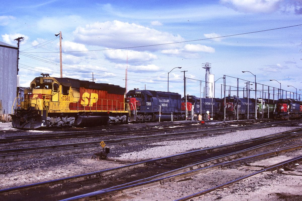 SP 7561 is a class EMD SD45R and  is pictured in Tucson, Arizona, USA.  This was taken along the Lordsburg/SP on the Southern Pacific Transportation Company. Photo Copyright: Rick Doughty uploaded to Railroad Gallery on 05/15/2024. This photograph of SP 7561 was taken on Sunday, April 15, 1990. All Rights Reserved. 