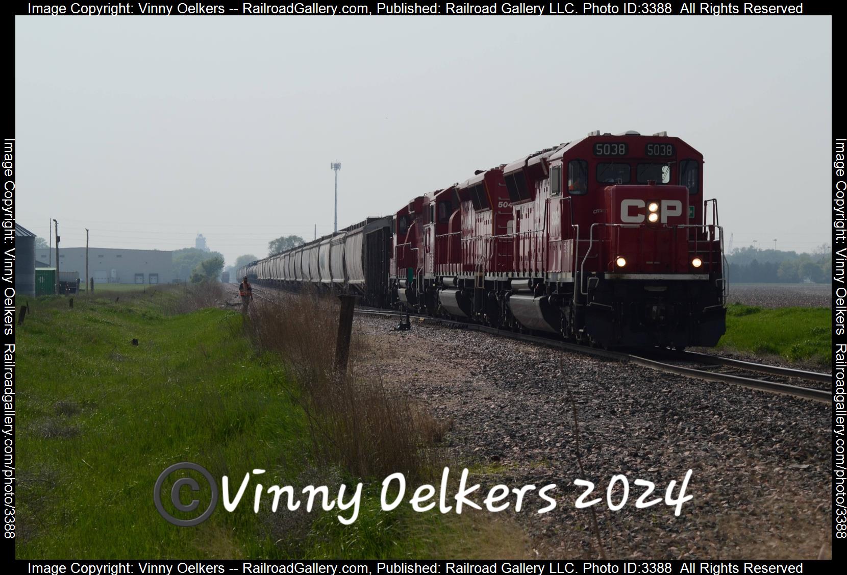 CP 5038 is a class SD30ECO  and  is pictured in Spencer, IA, United States.  This was taken along the Sheldon Subdivision  on the Canadian Pacific Railway. Photo Copyright: Vinny Oelkers uploaded to Railroad Gallery on 05/15/2024. This photograph of CP 5038 was taken on Monday, May 13, 2024. All Rights Reserved. 