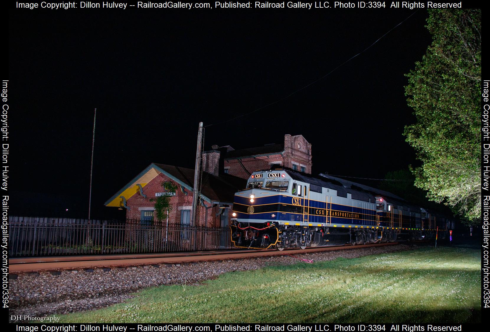 P001 CSX 1, 2, 3 is a class EMD F40PH-2 and  is pictured in Stevenson, Alabama, United States.  This was taken along the Chattanooga Subdivsion on the CSX Transportation. Photo Copyright: Dillon Hulvey uploaded to Railroad Gallery on 05/17/2024. This photograph of P001 CSX 1, 2, 3 was taken on Sunday, May 05, 2024. All Rights Reserved. 