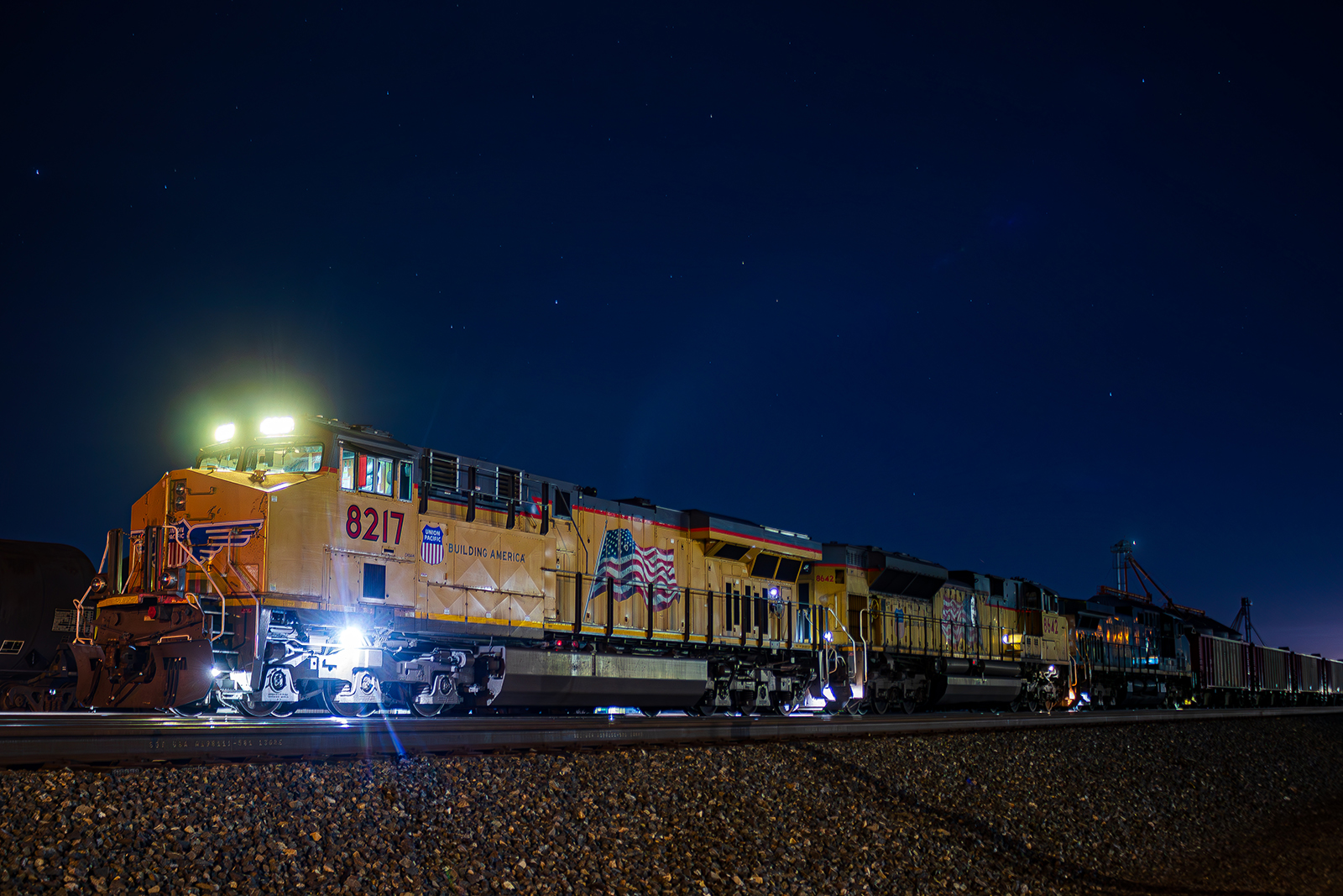 UP 8217 is a class ES44AH and  is pictured in Nampa, Idaho, United States.  This was taken along the Nampa Subdivision on the Union Pacific Railroad. Photo Copyright: Jason Wilson uploaded to Railroad Gallery on 05/20/2024. This photograph of UP 8217 was taken on Wednesday, April 26, 2023. All Rights Reserved. 