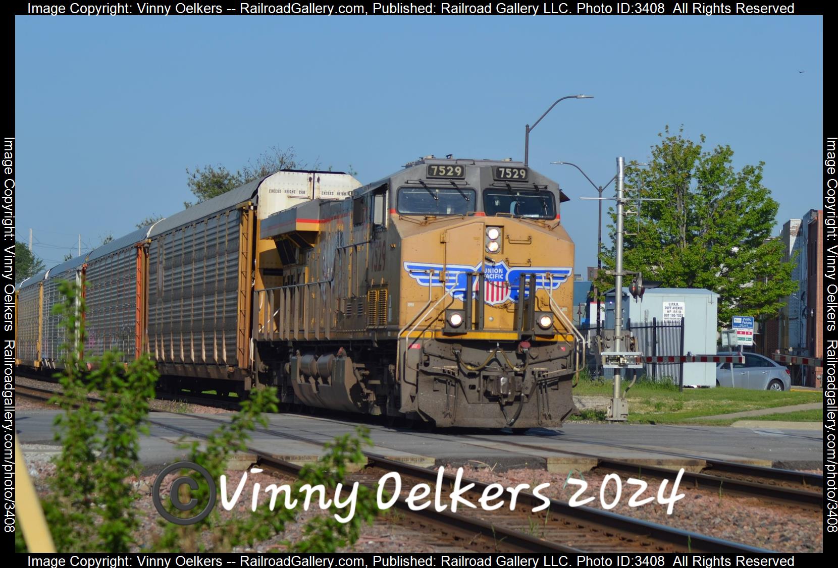 UP 7529 is a class Unknown and  is pictured in Ames, IA, United States.  This was taken along the Clinton Subdvision  on the Union Pacific Railroad. Photo Copyright: Vinny Oelkers uploaded to Railroad Gallery on 05/21/2024. This photograph of UP 7529 was taken on Friday, May 17, 2024. All Rights Reserved. 