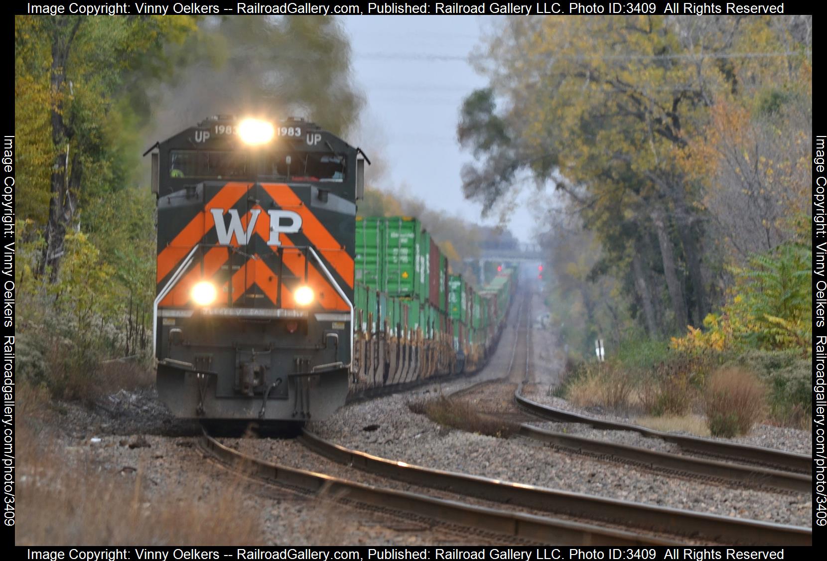 UP 1983 is a class SD70ACe and  is pictured in Ames, IA, United States.  This was taken along the Clinton Subdvision  on the Union Pacific Railroad. Photo Copyright: Vinny Oelkers uploaded to Railroad Gallery on 05/21/2024. This photograph of UP 1983 was taken on Saturday, October 21, 2023. All Rights Reserved. 