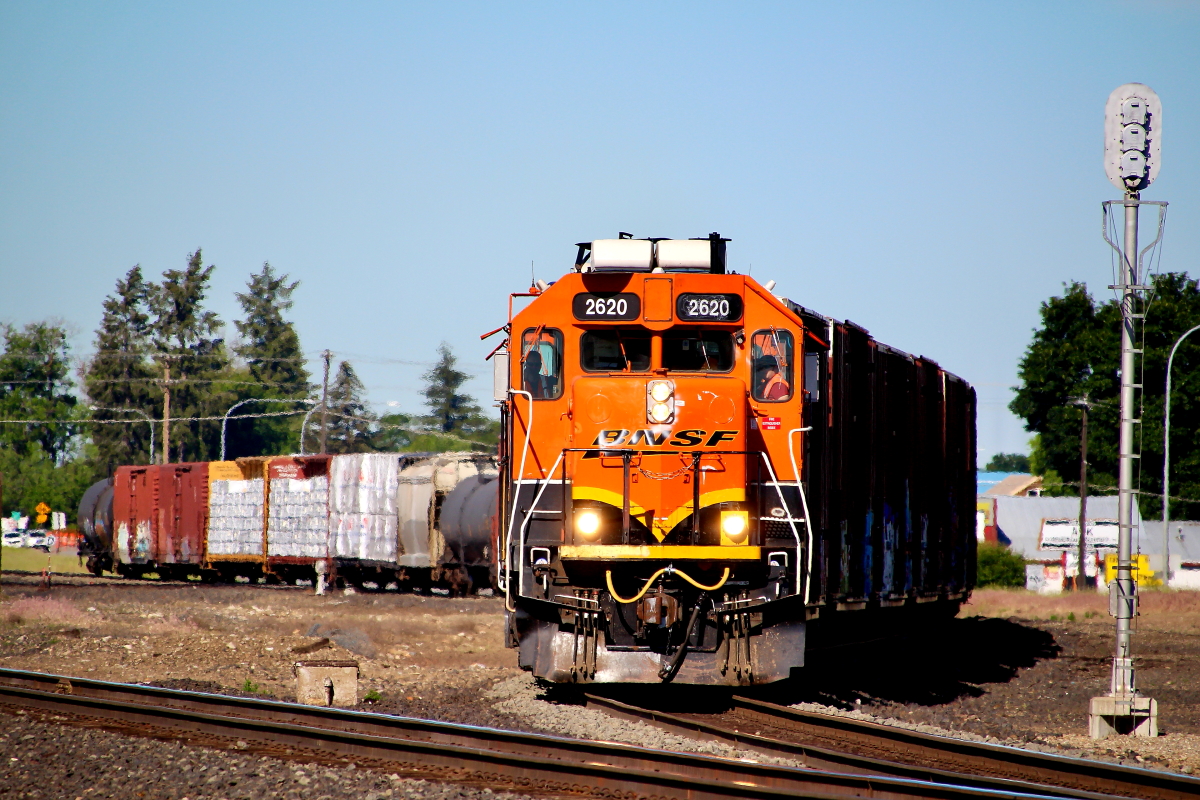 BNSF 2620 is a class EMD GP35 and  is pictured in Spokane/BNSF, Washington, USA.  This was taken along the Spokane/BNSF on the BNSF Railway. Photo Copyright: Rick Doughty uploaded to Railroad Gallery on 05/23/2024. This photograph of BNSF 2620 was taken on Sunday, June 26, 2022. All Rights Reserved. 