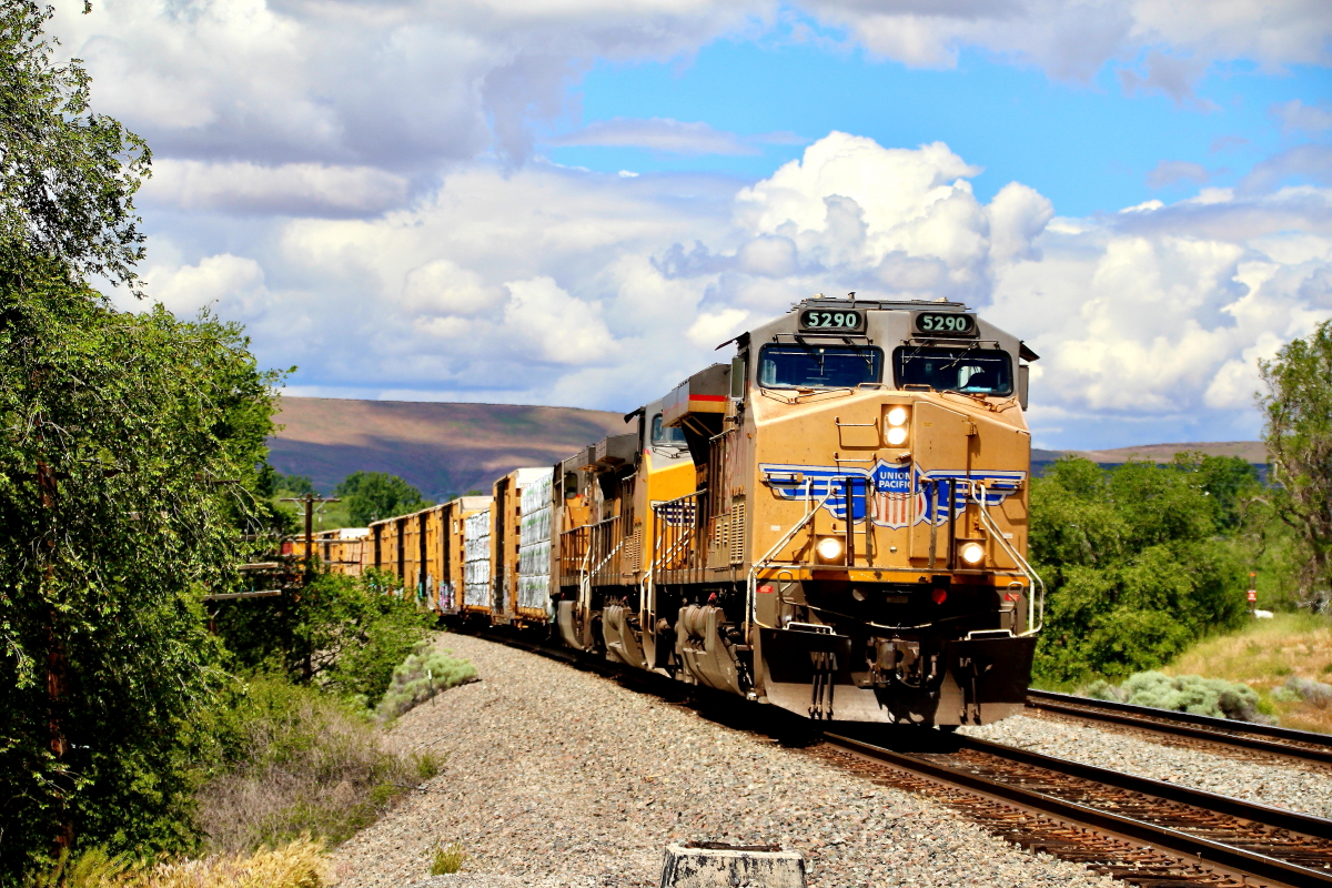 UP 5290 is a class GE AC4500CW-CTE and  is pictured in King Hill, Idaho, USA.  This was taken along the Nampa/UP on the Union Pacific Railroad. Photo Copyright: Rick Doughty uploaded to Railroad Gallery on 05/26/2024. This photograph of UP 5290 was taken on Saturday, May 25, 2024. All Rights Reserved. 