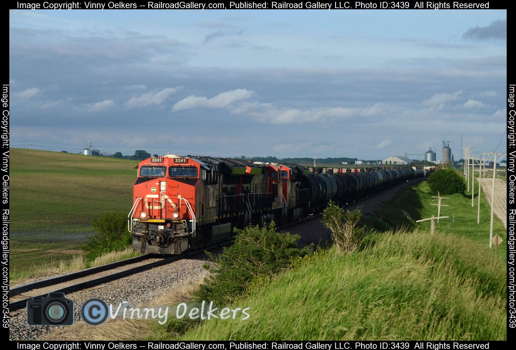 CN 3241 is a class ET44AH and  is pictured in Alden , IA, United States.  This was taken along the Waterloo Subdvision  on the Canadian National Railway. Photo Copyright: Vinny Oelkers uploaded to Railroad Gallery on 05/27/2024. This photograph of CN 3241 was taken on Sunday, May 26, 2024. All Rights Reserved. 