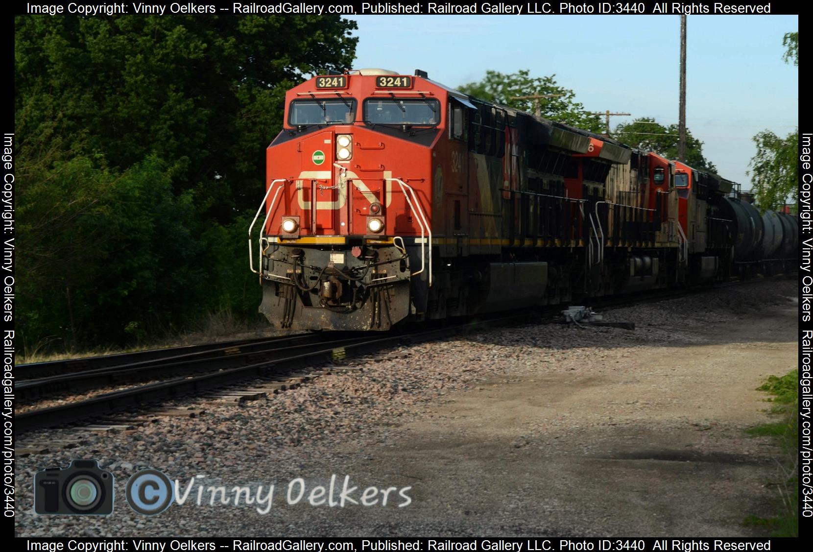 CN 3241 is a class ET44AH and  is pictured in Webster City , IA, United States.  This was taken along the Waterloo Subdvision  on the Canadian National Railway. Photo Copyright: Vinny Oelkers uploaded to Railroad Gallery on 05/27/2024. This photograph of CN 3241 was taken on Sunday, May 26, 2024. All Rights Reserved. 