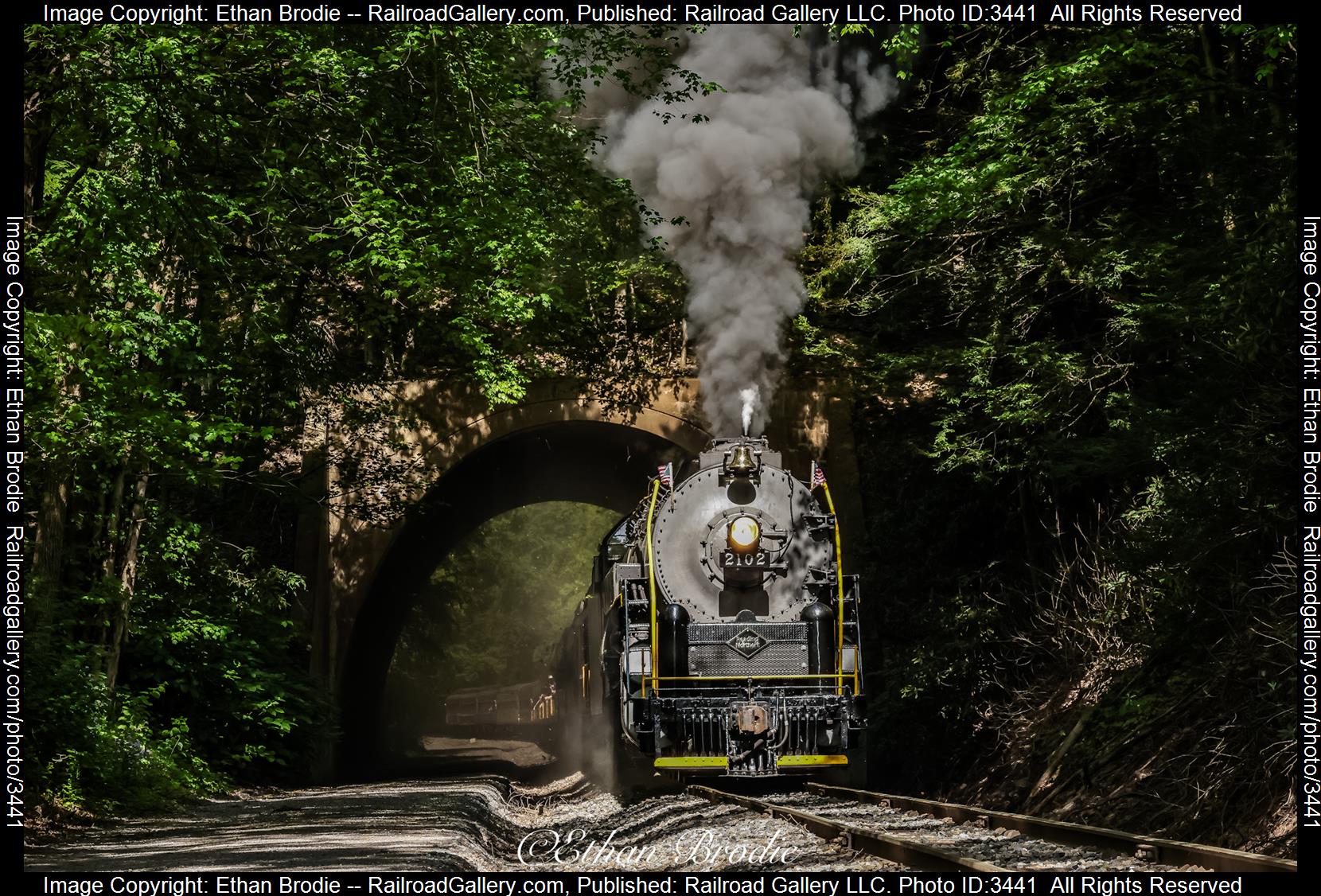 2102 is a class 4-8-4 and  is pictured in Nesquehoning, Pennsylvania, United States.  This was taken along the N/A on the Reading Blue Mountain and Northern Railroad. Photo Copyright: Ethan Brodie uploaded to Railroad Gallery on 05/28/2024. This photograph of 2102 was taken on Saturday, May 25, 2024. All Rights Reserved. 