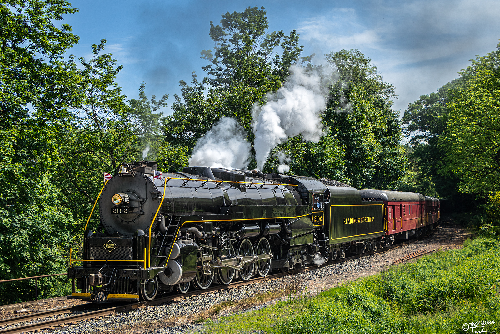 RDG 2102 is a class T-1 and  is pictured in Barnesville, Pennsylvania, USA.  This was taken along the Barnesville on the Reading Company. Photo Copyright: Mark Turkovich uploaded to Railroad Gallery on 05/28/2024. This photograph of RDG 2102 was taken on Saturday, May 25, 2024. All Rights Reserved. 