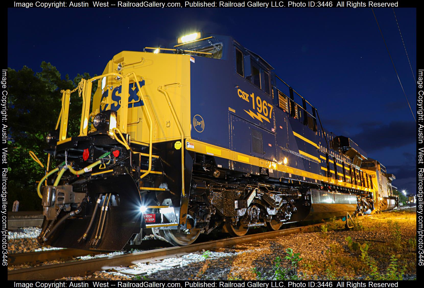 CSXT 1967 is a class ES44AH and  is pictured in South Charleston , West Virginia, USA.  This was taken along the Kanawha Subdivision  on the CSX Transportation. Photo Copyright: Austin  West uploaded to Railroad Gallery on 05/29/2024. This photograph of CSXT 1967 was taken on Tuesday, May 28, 2024. All Rights Reserved. 