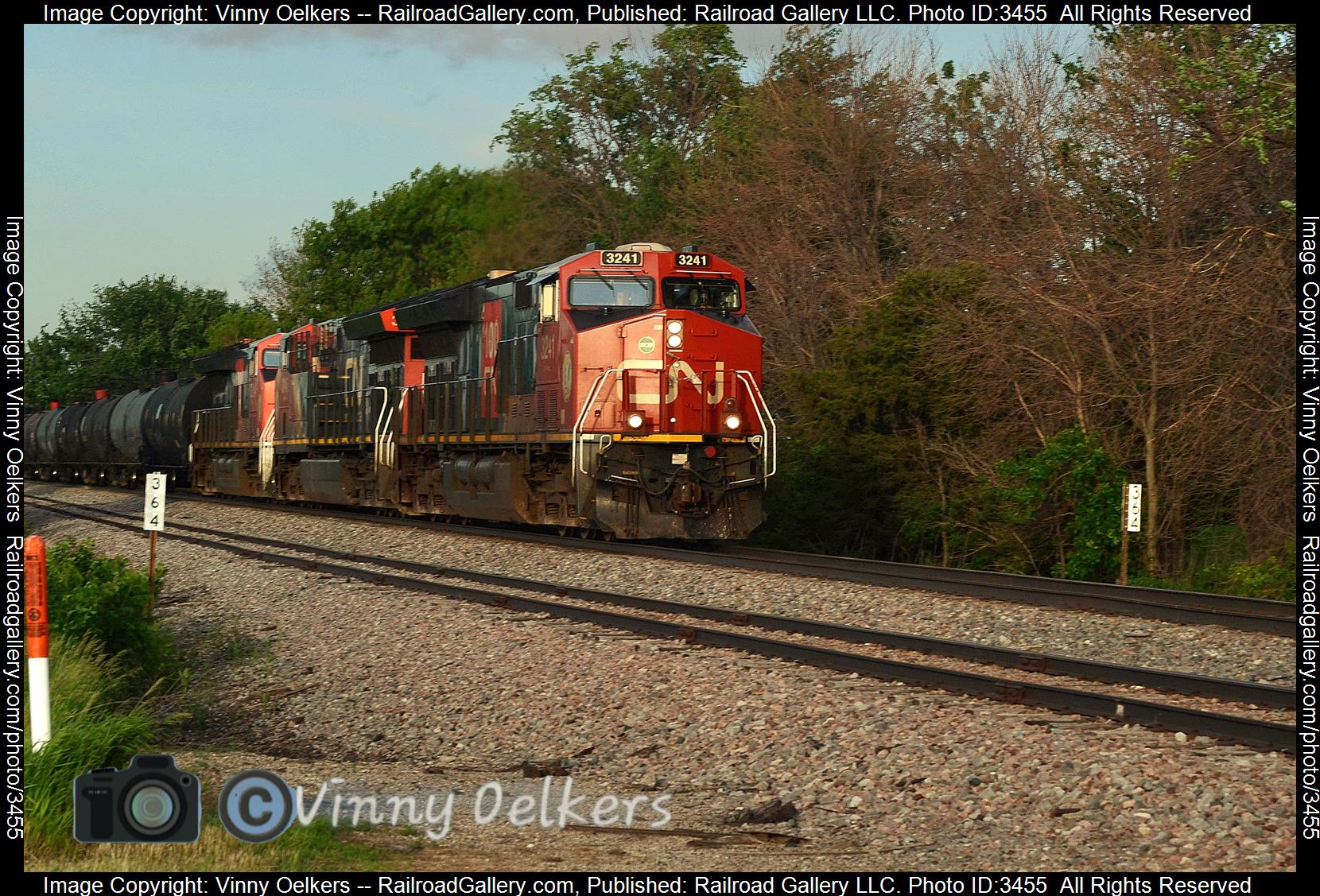 CN 3241 is a class ET44AH and  is pictured in Dunc, IA, United States.  This was taken along the Waterloo Subdvision  on the Canadian National Railway. Photo Copyright: Vinny Oelkers uploaded to Railroad Gallery on 05/30/2024. This photograph of CN 3241 was taken on Sunday, May 26, 2024. All Rights Reserved. 