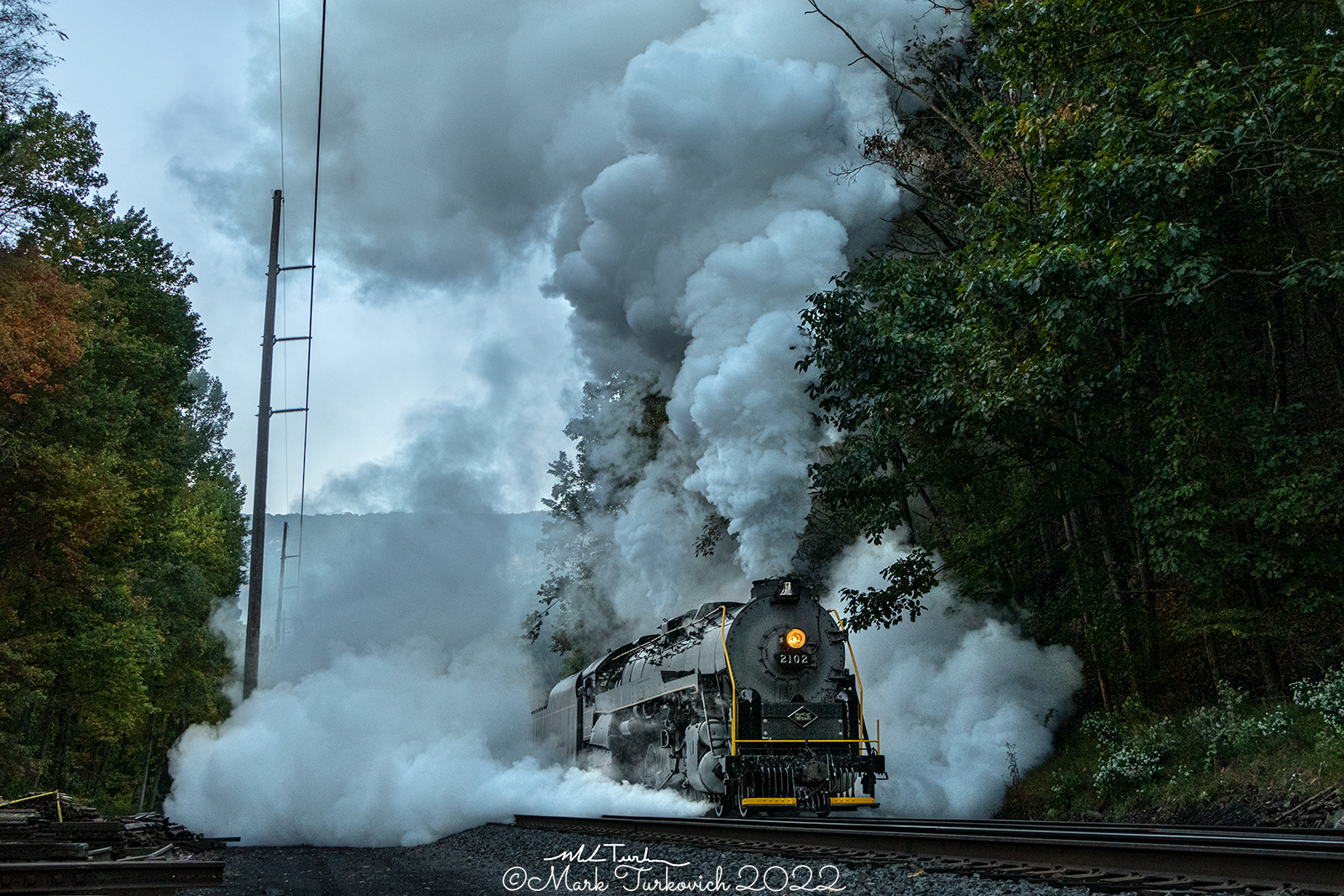 RDG 2102 is a class T-1 and  is pictured in Port Clinton, Pennsylvania, USA.  This was taken along the Reading & Northern Steam Shop on the Reading Company. Photo Copyright: Mark Turkovich uploaded to Railroad Gallery on 12/07/2022. This photograph of RDG 2102 was taken on Saturday, October 08, 2022. All Rights Reserved. 