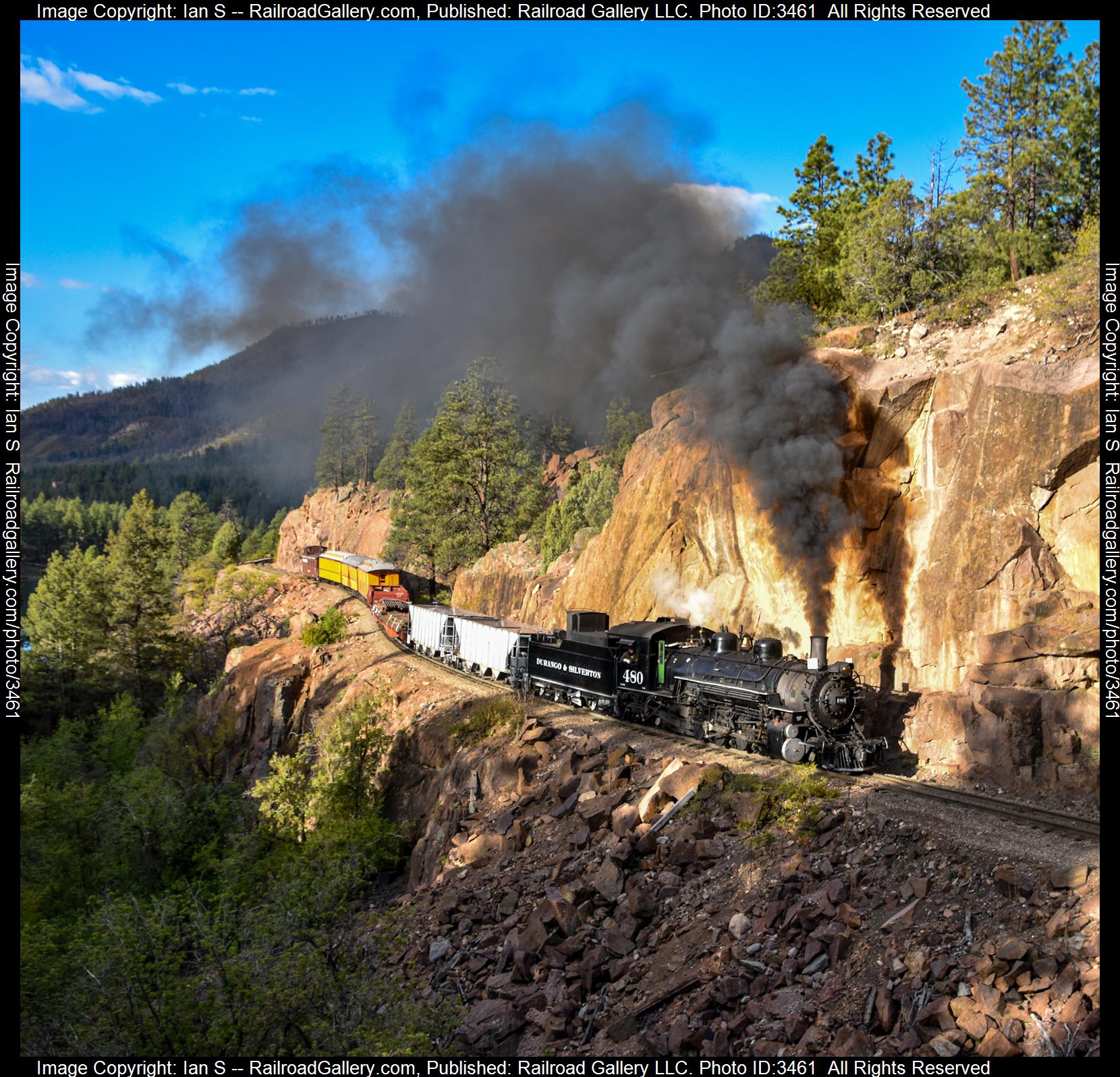 D&S 480 is a class K-36 and  is pictured in Durango, Colorado, United States.  This was taken along the Silverton Branch on the Durango and Silverton. Photo Copyright: Ian S uploaded to Railroad Gallery on 05/30/2024. This photograph of D&S 480 was taken on Saturday, May 18, 2024. All Rights Reserved. 