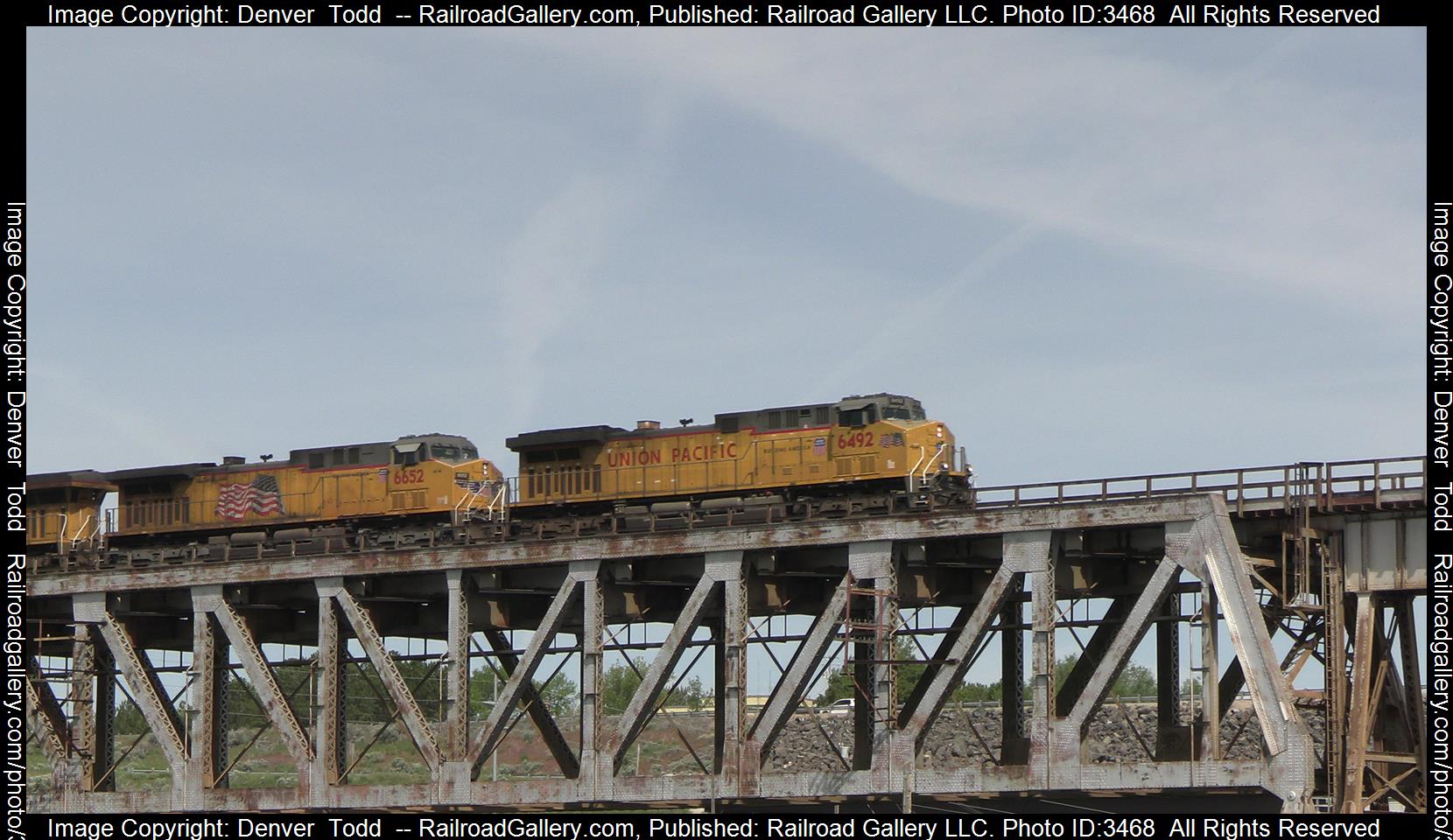 UP6492 is a class AC44CW and  is pictured in American Falls, Idaho, United States.  This was taken along the Nampa on the Union Pacific Railroad. Photo Copyright: Denver  Todd  uploaded to Railroad Gallery on 06/01/2024. This photograph of UP6492 was taken on Saturday, June 01, 2024. All Rights Reserved. 