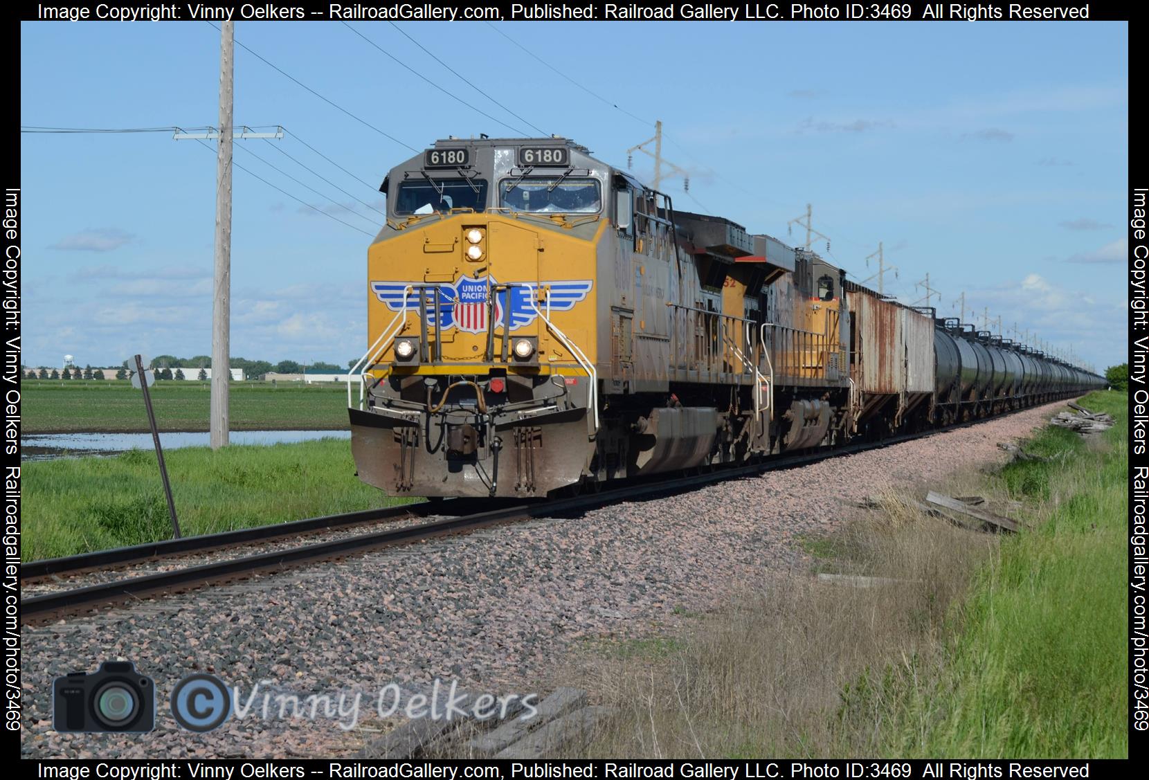 UP 6180 is a class AC44 and  is pictured in Spencer, IA, United States.  This was taken along the Sheldon Subdivision  on the Union Pacific Railroad. Photo Copyright: Vinny Oelkers uploaded to Railroad Gallery on 06/02/2024. This photograph of UP 6180 was taken on Saturday, June 01, 2024. All Rights Reserved. 