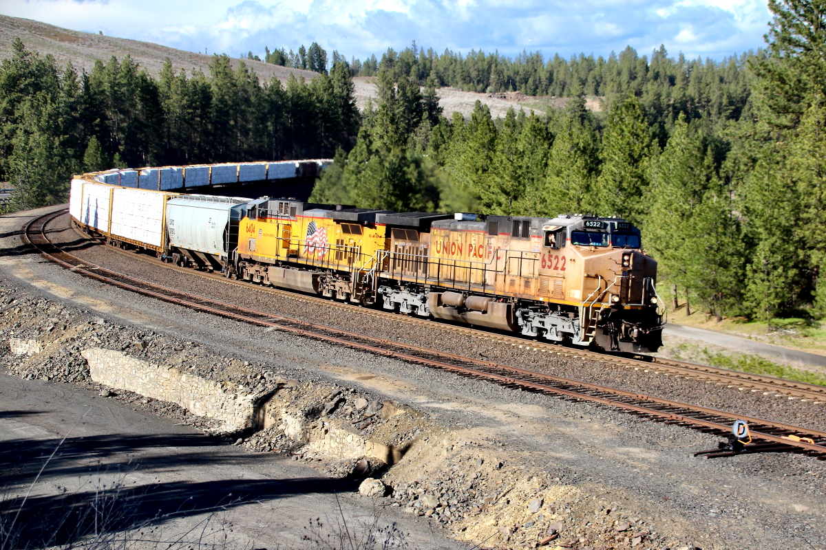 UP 6522 is a class GE AC4400CW and  is pictured in Marshall, Washington, USA.  This was taken along the Ayer/UP on the Union Pacific Railroad. Photo Copyright: Rick Doughty uploaded to Railroad Gallery on 06/02/2024. This photograph of UP 6522 was taken on Thursday, April 18, 2024. All Rights Reserved. 