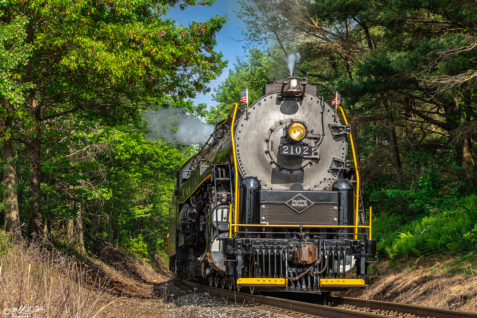 RDG 2102 is a class T-1 and  is pictured in Hometown, Pennsylvania, USA.  This was taken along the Marian Avenue on the Reading Company. Photo Copyright: Mark Turkovich uploaded to Railroad Gallery on 06/03/2024. This photograph of RDG 2102 was taken on Saturday, May 25, 2024. All Rights Reserved. 