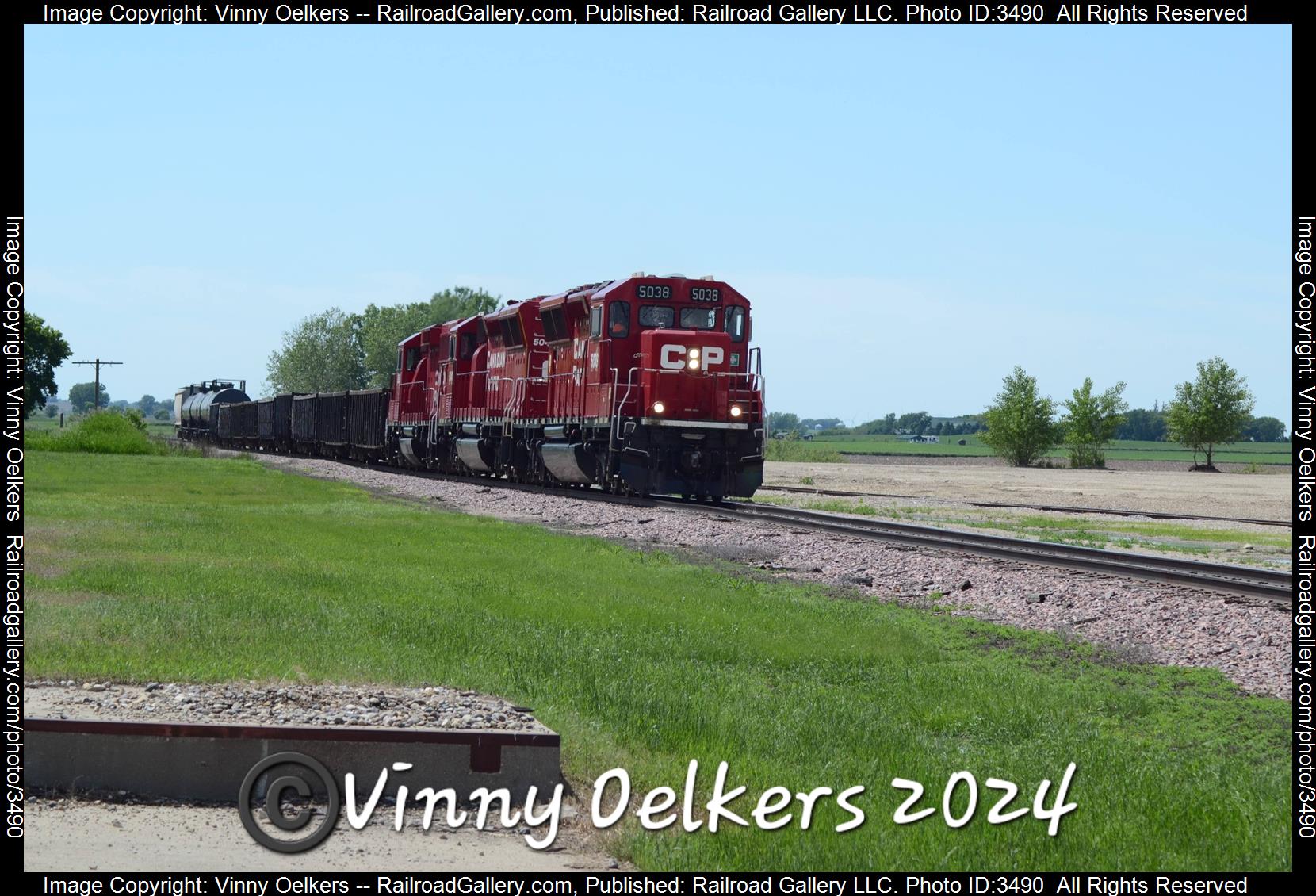 CP 5038 is a class SD30ECO  and  is pictured in Everly , IA, United States.  This was taken along the Sheldon Subdivision  on the Canadian Pacific Railway. Photo Copyright: Vinny Oelkers uploaded to Railroad Gallery on 06/05/2024. This photograph of CP 5038 was taken on Monday, June 03, 2024. All Rights Reserved. 