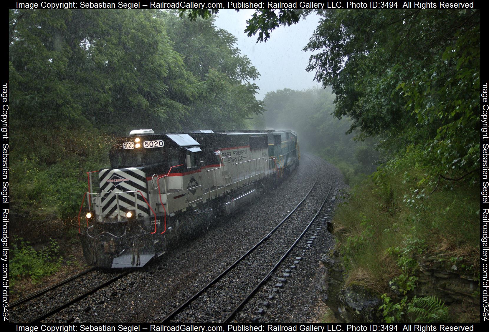 5020 is a class SD50 and  is pictured in Pittston, Pennsylvania, United States.  This was taken along the Lehigh Division on the Reading Blue Mountain and Northern Railroad. Photo Copyright: Sebastian Segiel uploaded to Railroad Gallery on 06/06/2024. This photograph of 5020 was taken on Thursday, June 06, 2024. All Rights Reserved. 