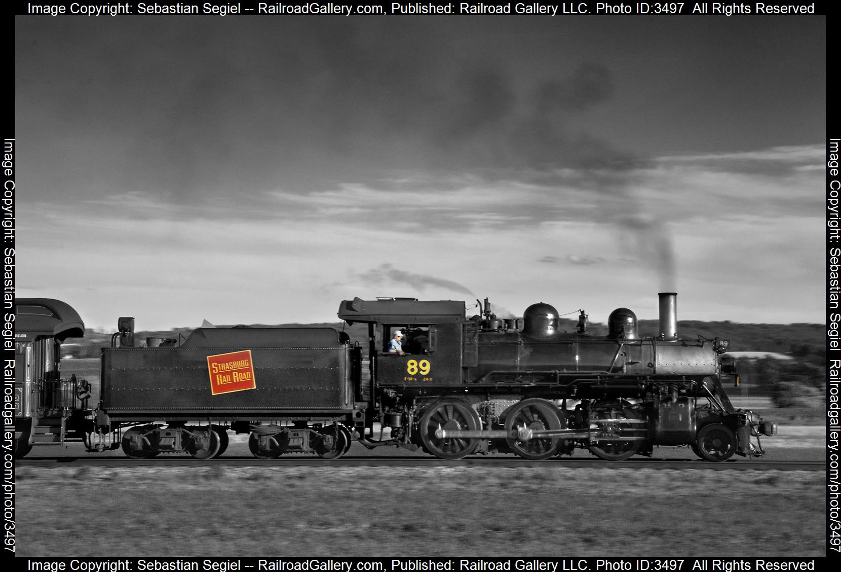 89 is a class 2-6-0 and  is pictured in Strasburg , PA, United States.  This was taken along the Red Caboose / Esbenshade on the Strasburg Rail Road. Photo Copyright: Sebastian Segiel uploaded to Railroad Gallery on 06/09/2024. This photograph of 89 was taken on Saturday, June 08, 2024. All Rights Reserved. 