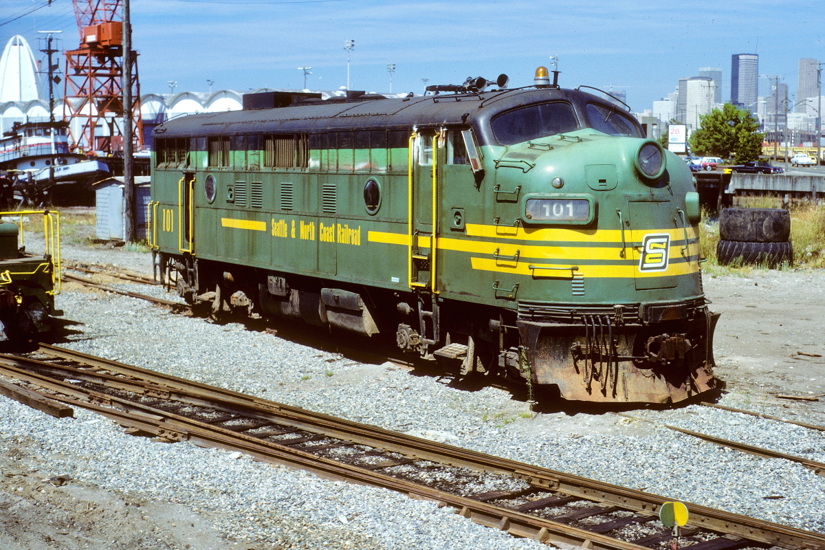 SNC is a class EMD F7(A) and  is pictured in Seattle, Washington, USA.  This was taken along the Seattle & North Coast. Photo Copyright: Rick Doughty uploaded to Railroad Gallery on 06/13/2024. This photograph of SNC was taken on Monday, August 12, 1985. All Rights Reserved. 