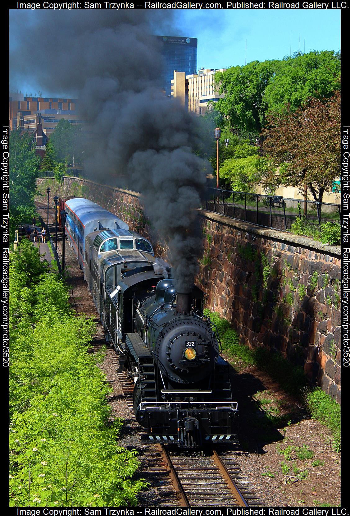 DMIR 332 is a class Alco 2-8-0 and  is pictured in Duluth, Minnesota, USA.  This was taken along the North Shore Scenic Railroad on the Duluth, Missabe, & Iron Range. Photo Copyright: Sam Trzynka uploaded to Railroad Gallery on 06/17/2024. This photograph of DMIR 332 was taken on Saturday, June 08, 2024. All Rights Reserved. 