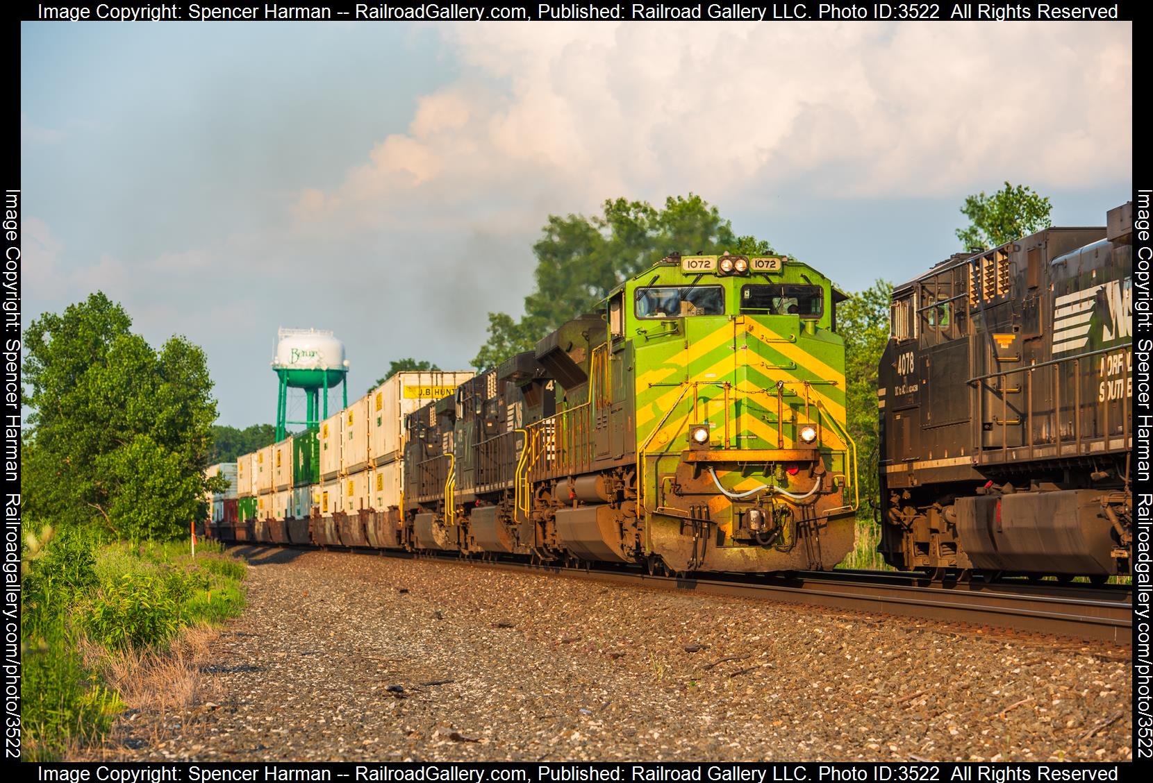 NS 1072 is a class EMD SD70ACe and  is pictured in Butler, Indiana, USA.  This was taken along the Chicago Line on the Norfolk Southern. Photo Copyright: Spencer Harman uploaded to Railroad Gallery on 06/18/2024. This photograph of NS 1072 was taken on Monday, June 17, 2024. All Rights Reserved. 