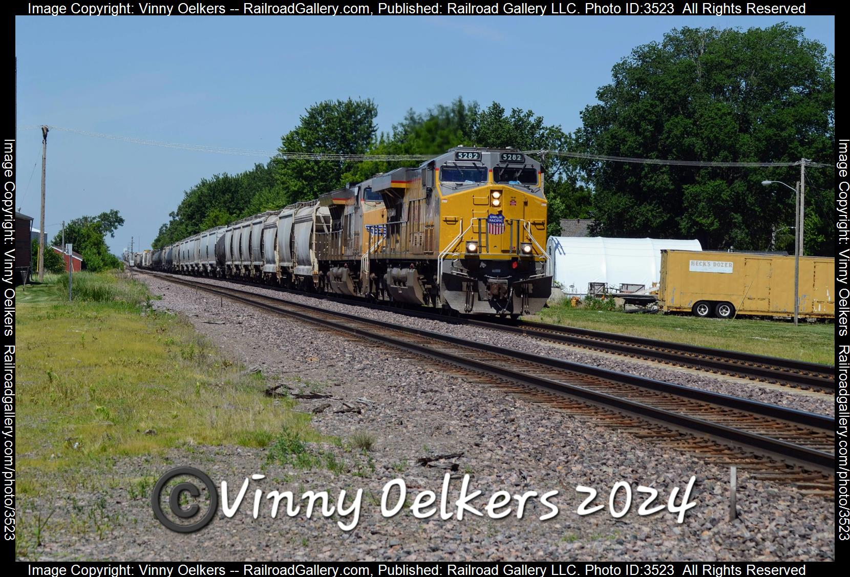 UP 5282 is a class ES44AC  and  is pictured in Ogden , IA, United States.  This was taken along the Boone Subdivision  on the Union Pacific Railroad. Photo Copyright: Vinny Oelkers uploaded to Railroad Gallery on 06/18/2024. This photograph of UP 5282 was taken on Friday, June 14, 2024. All Rights Reserved. 